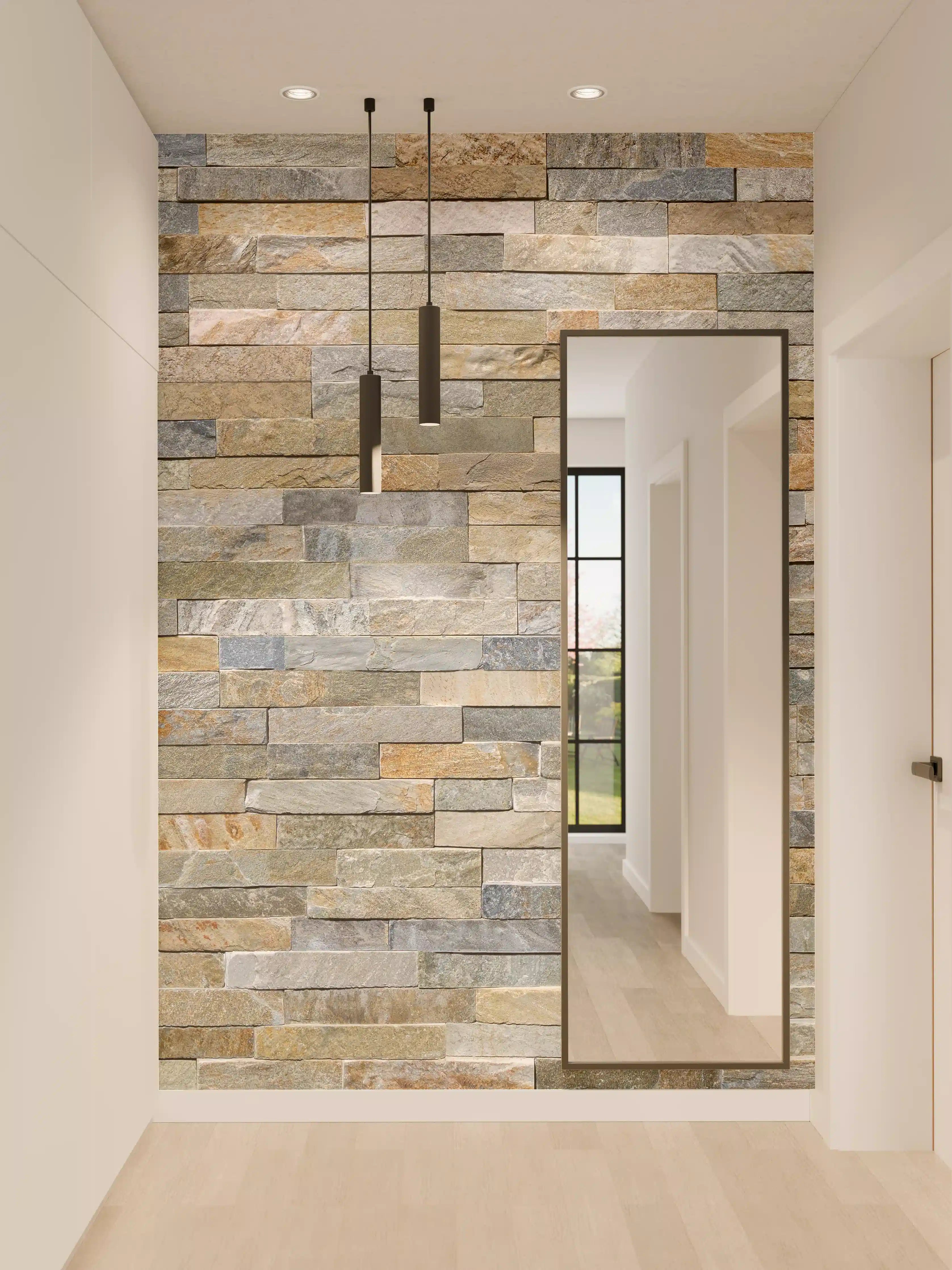 Wandverkleidung Flur - Wand aus farbigen Verblendsteinen