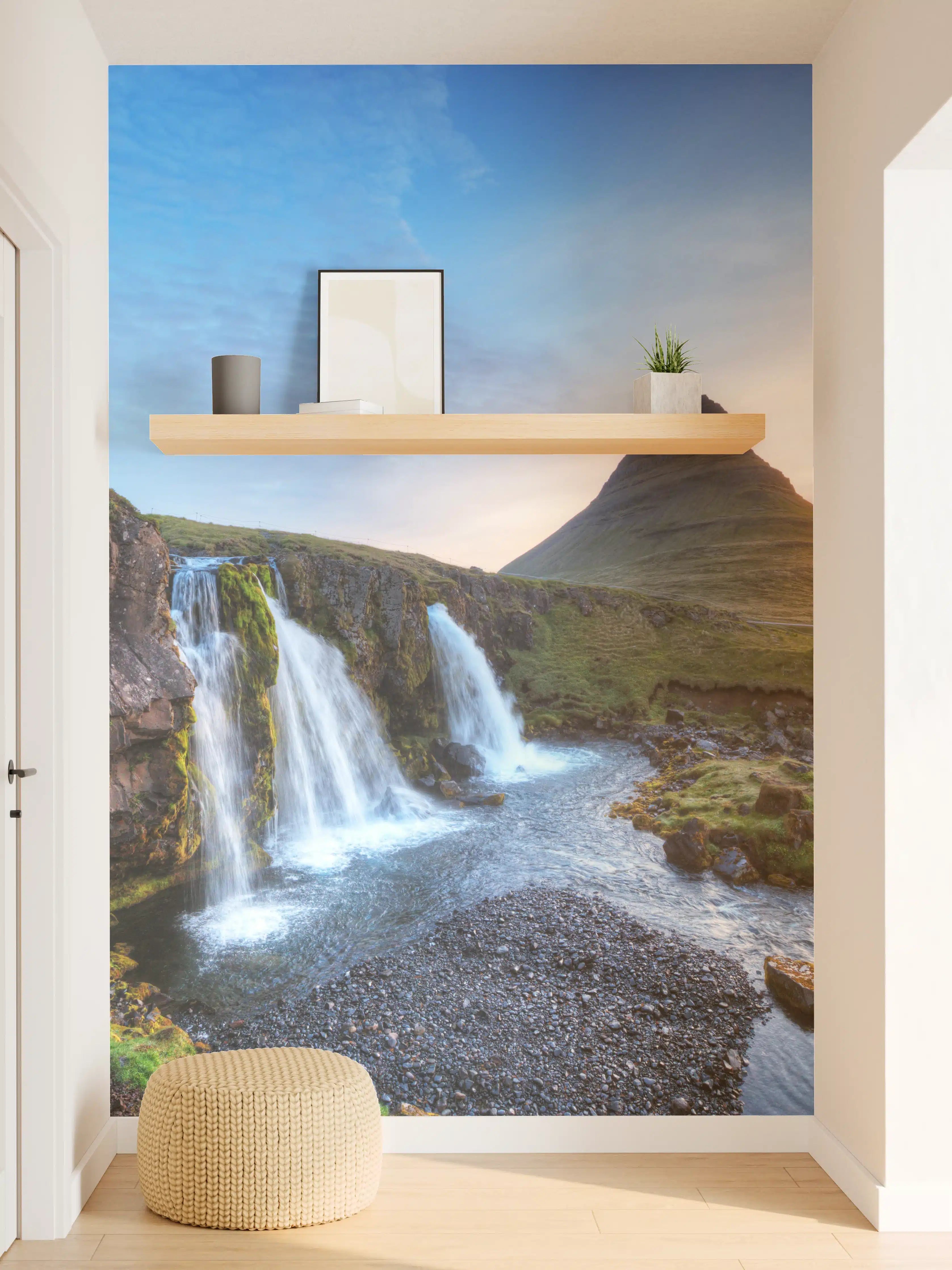 Wandverkleidung Flur - Wasserfall bei Sonnenuntergang