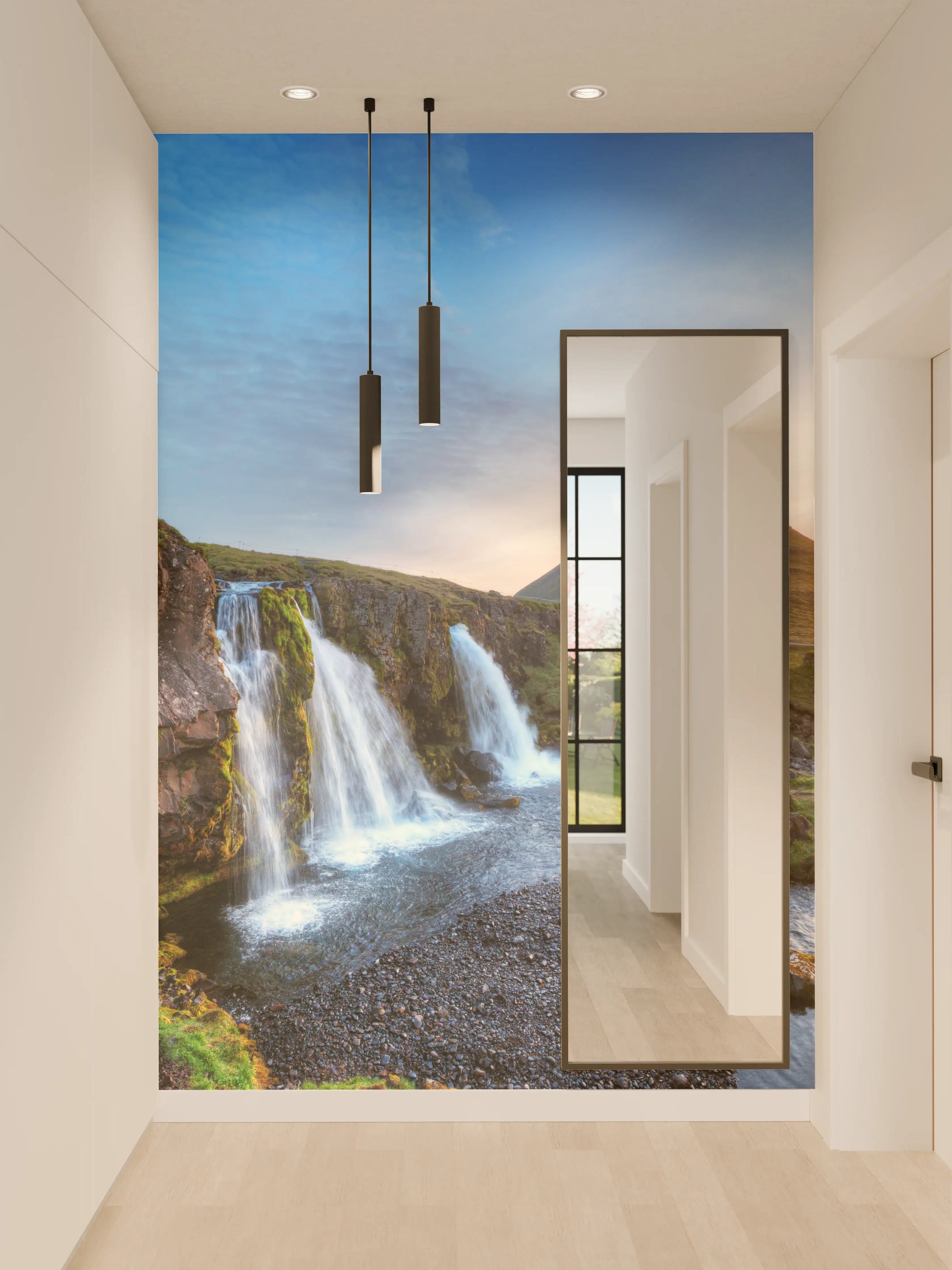 Wandverkleidung Flur - Wasserfall bei Sonnenuntergang