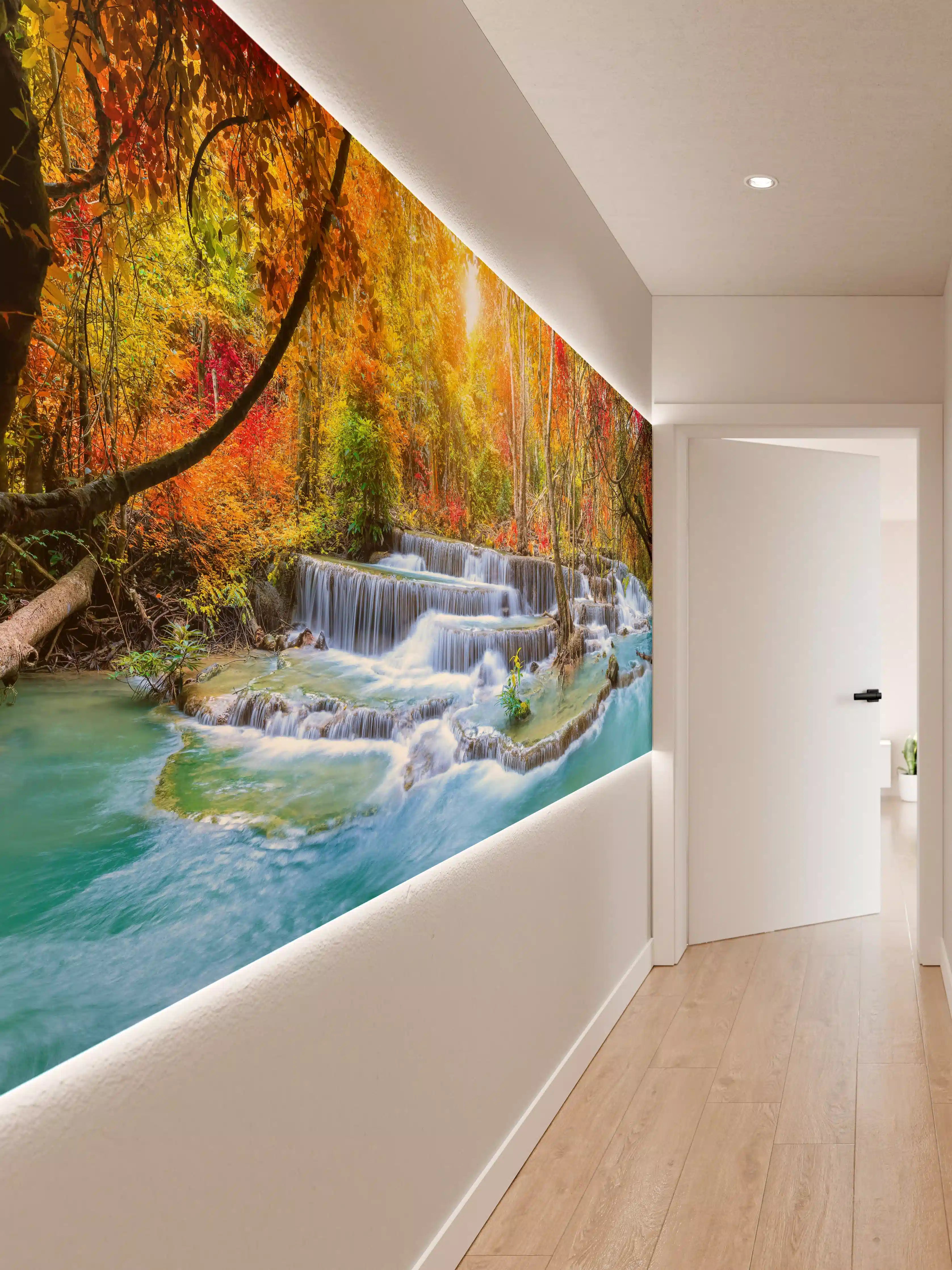 Wandverkleidung Flur - Wasserfall im Wald Thailand Nationalparks