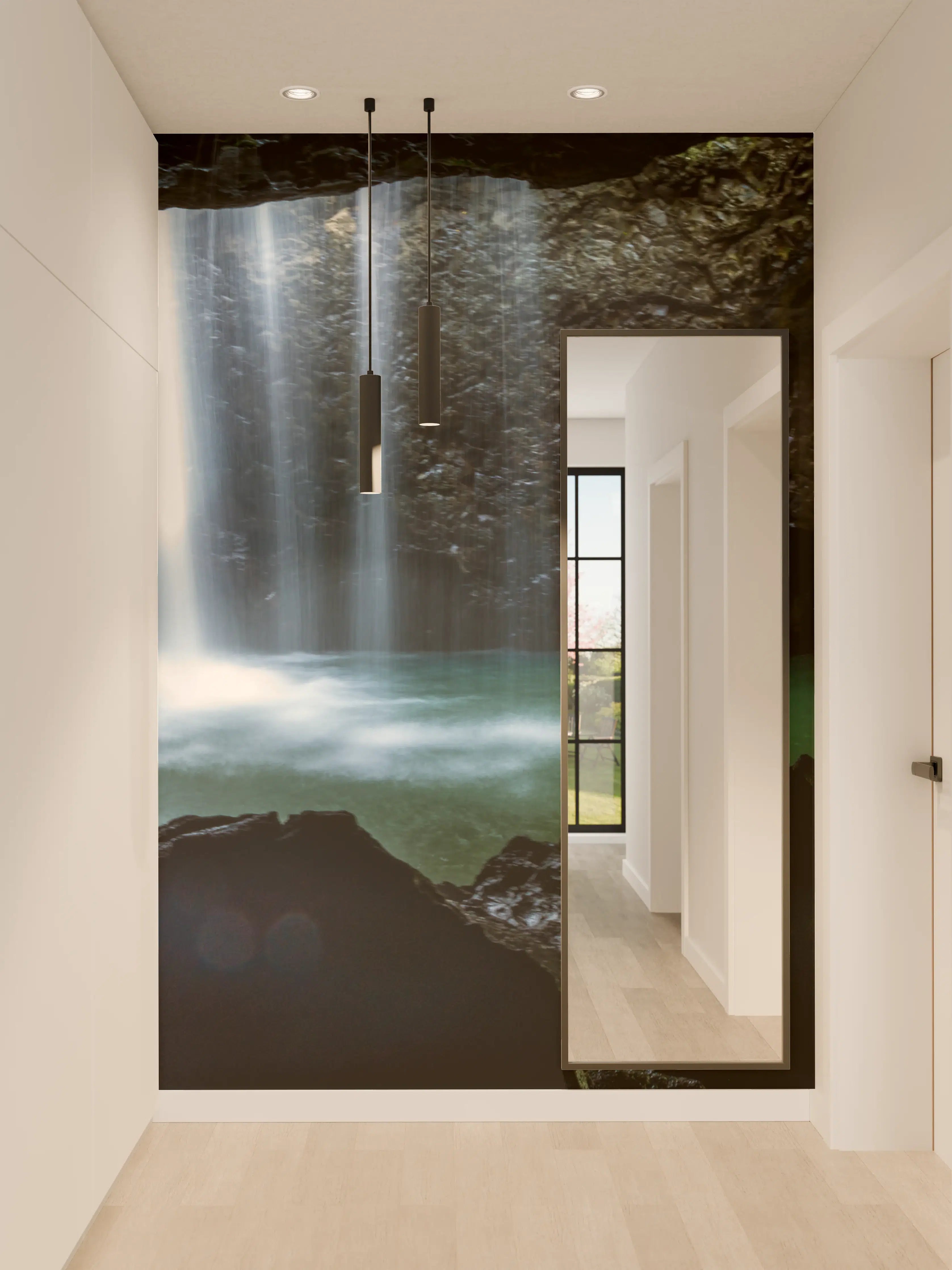 Wandverkleidung Flur - Wasserfall in der Höhle