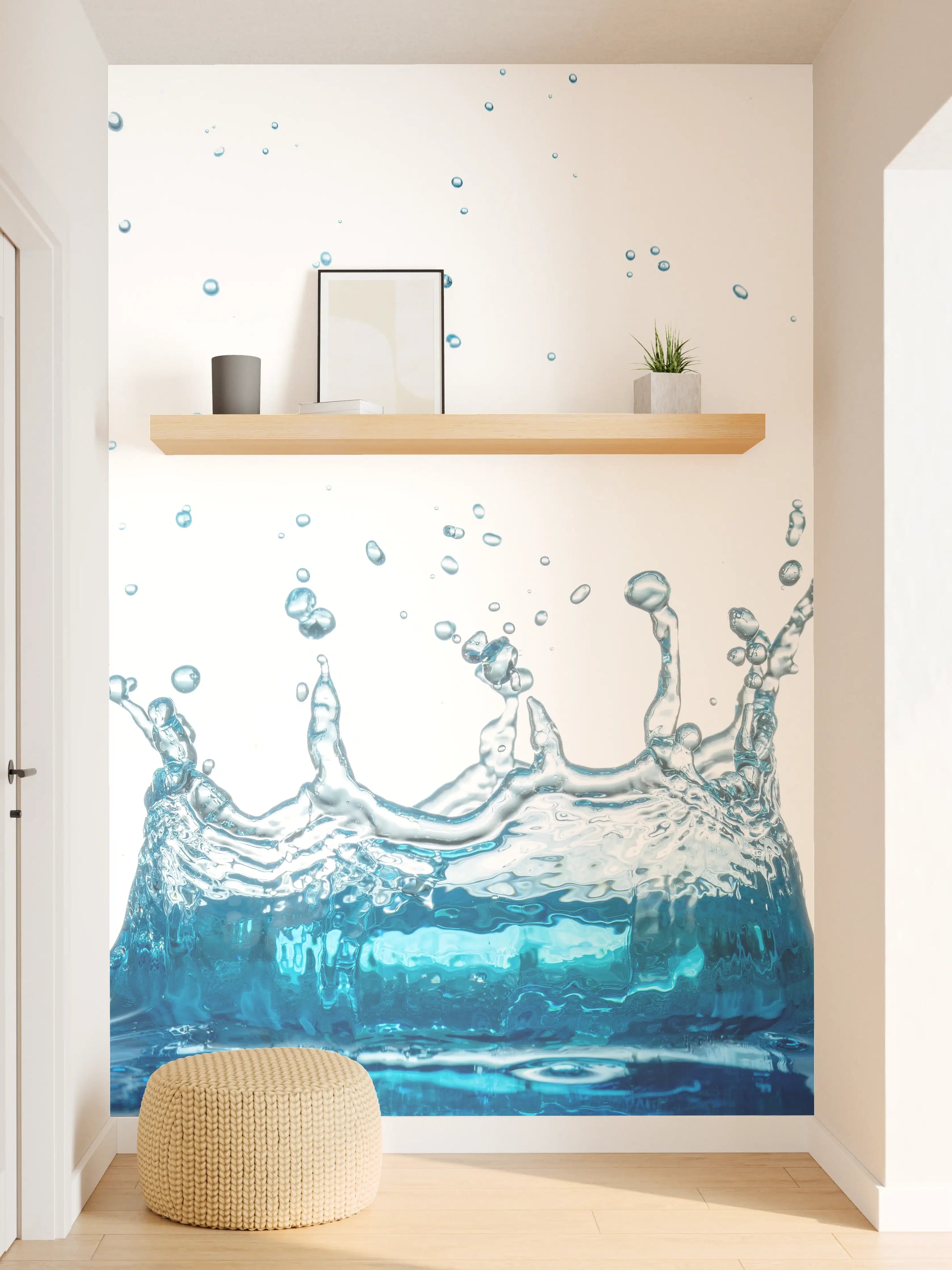 Wandverkleidung Flur - Wassersplash in Blau und Weiß