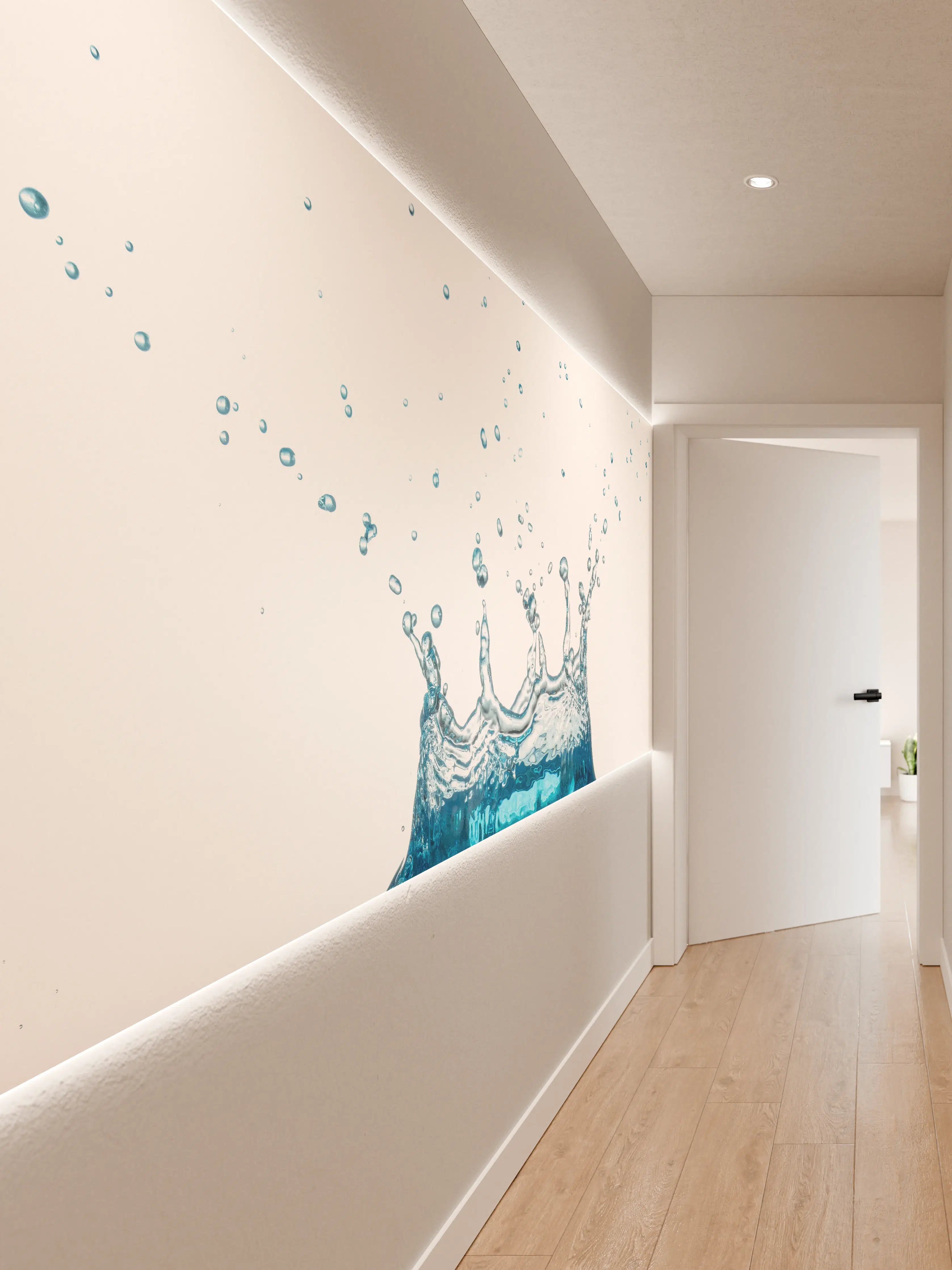 Wandverkleidung Flur - Wassersplash in Blau und Weiß