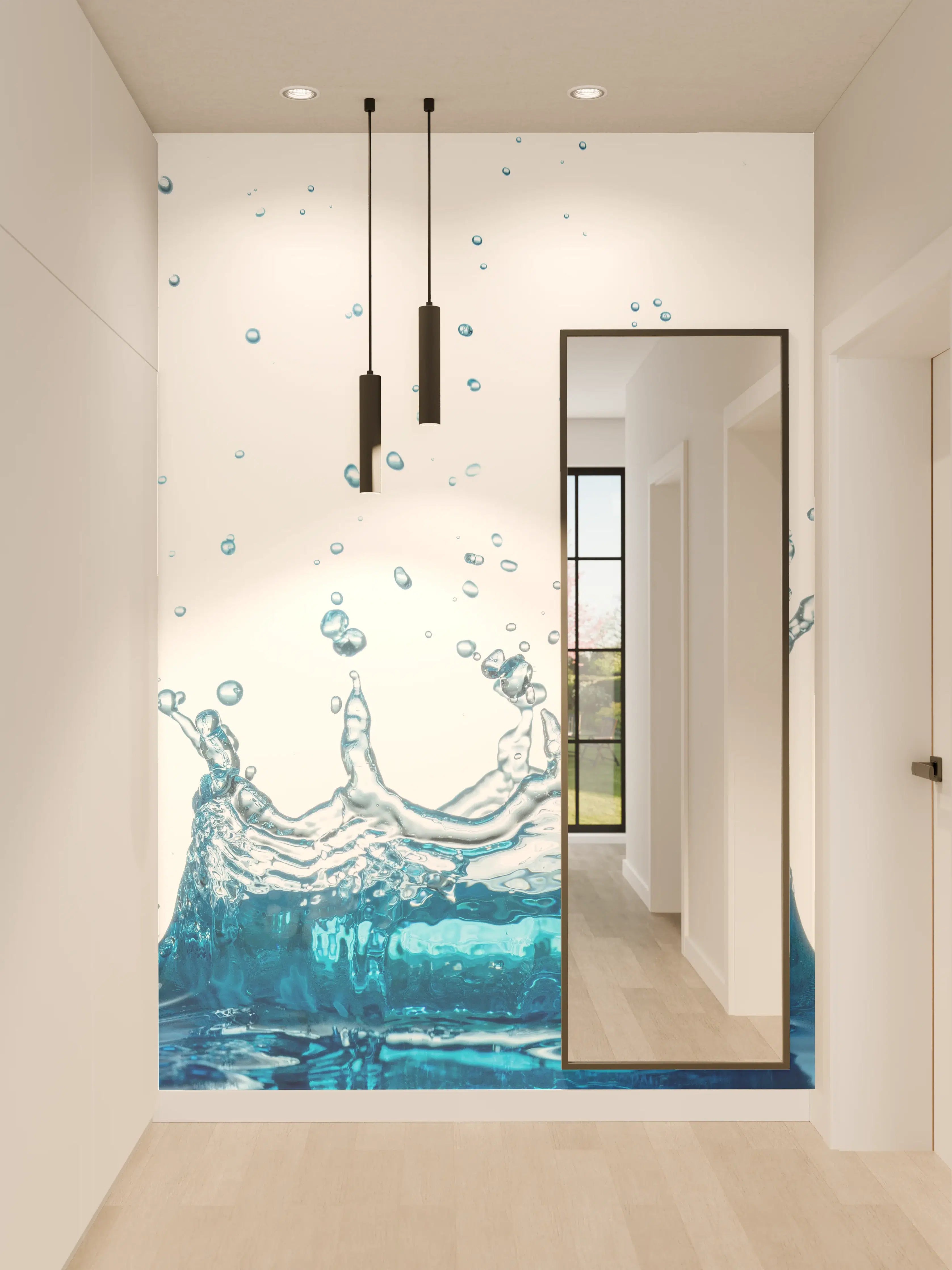 Wandverkleidung Flur - Wassersplash in Blau und Weiß