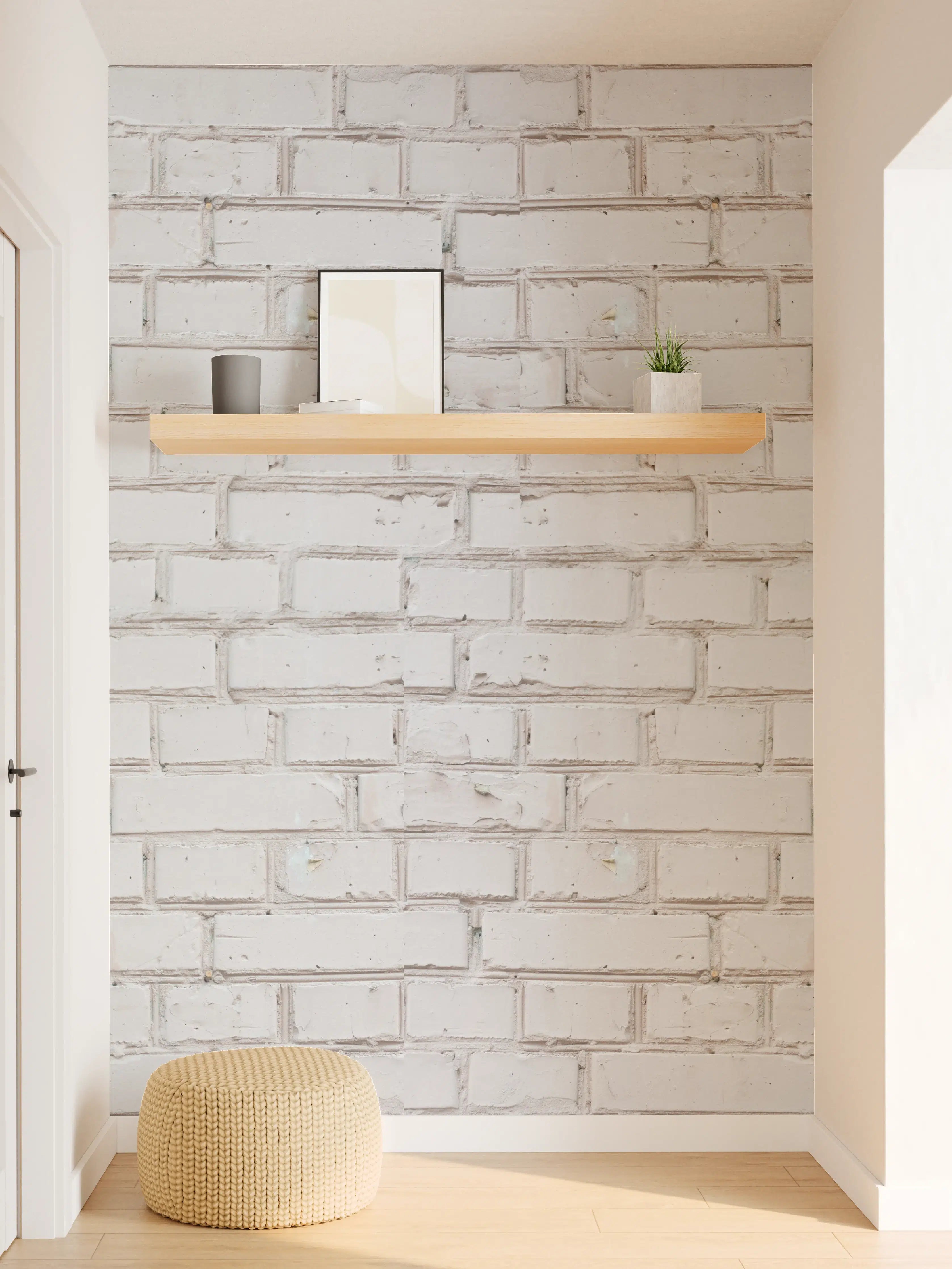 Wandverkleidung Flur - Weiß-Beige Ziegelsteinmauer