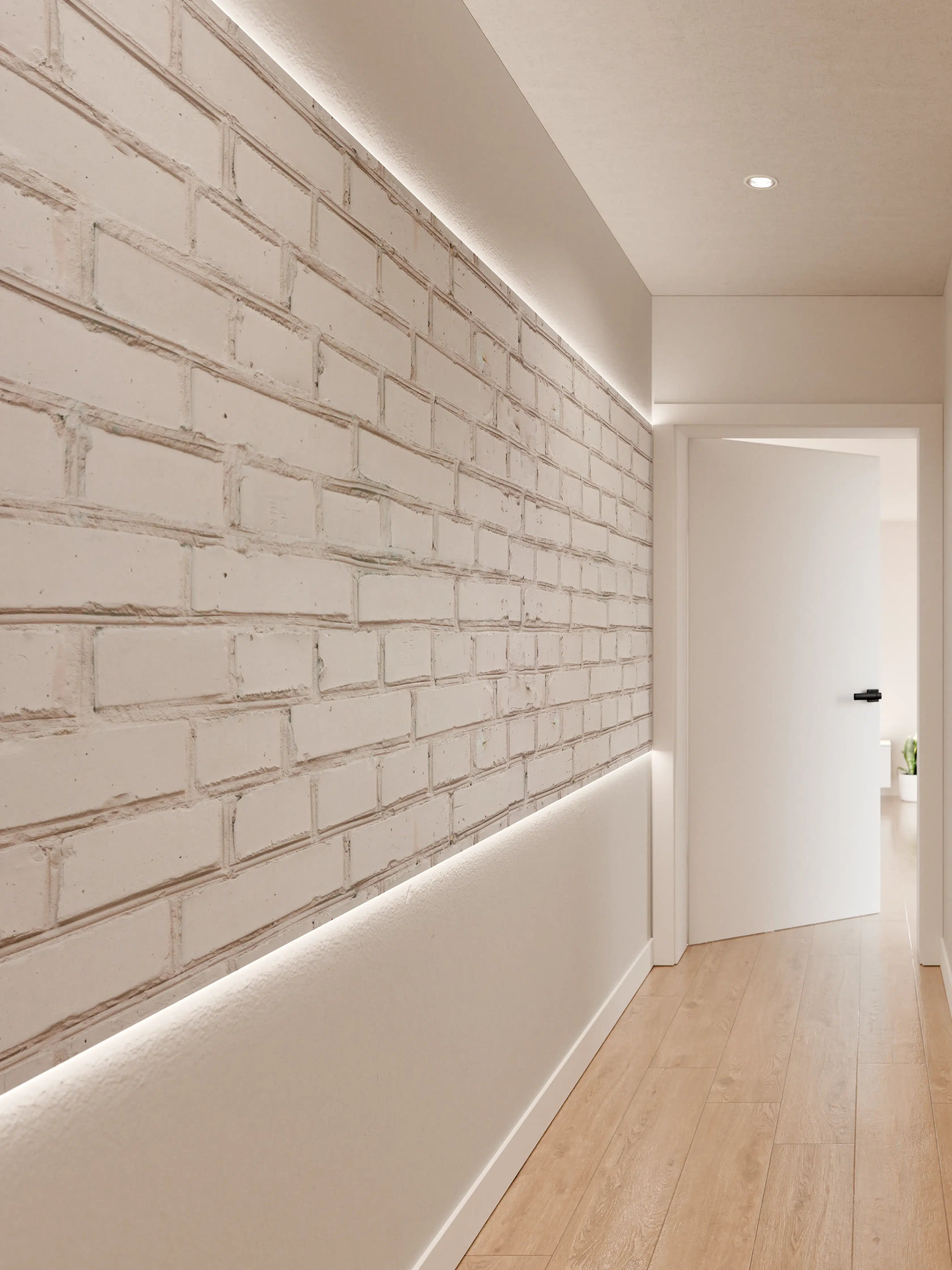 Wandverkleidung Flur - Weiß-Beige Ziegelsteinmauer
