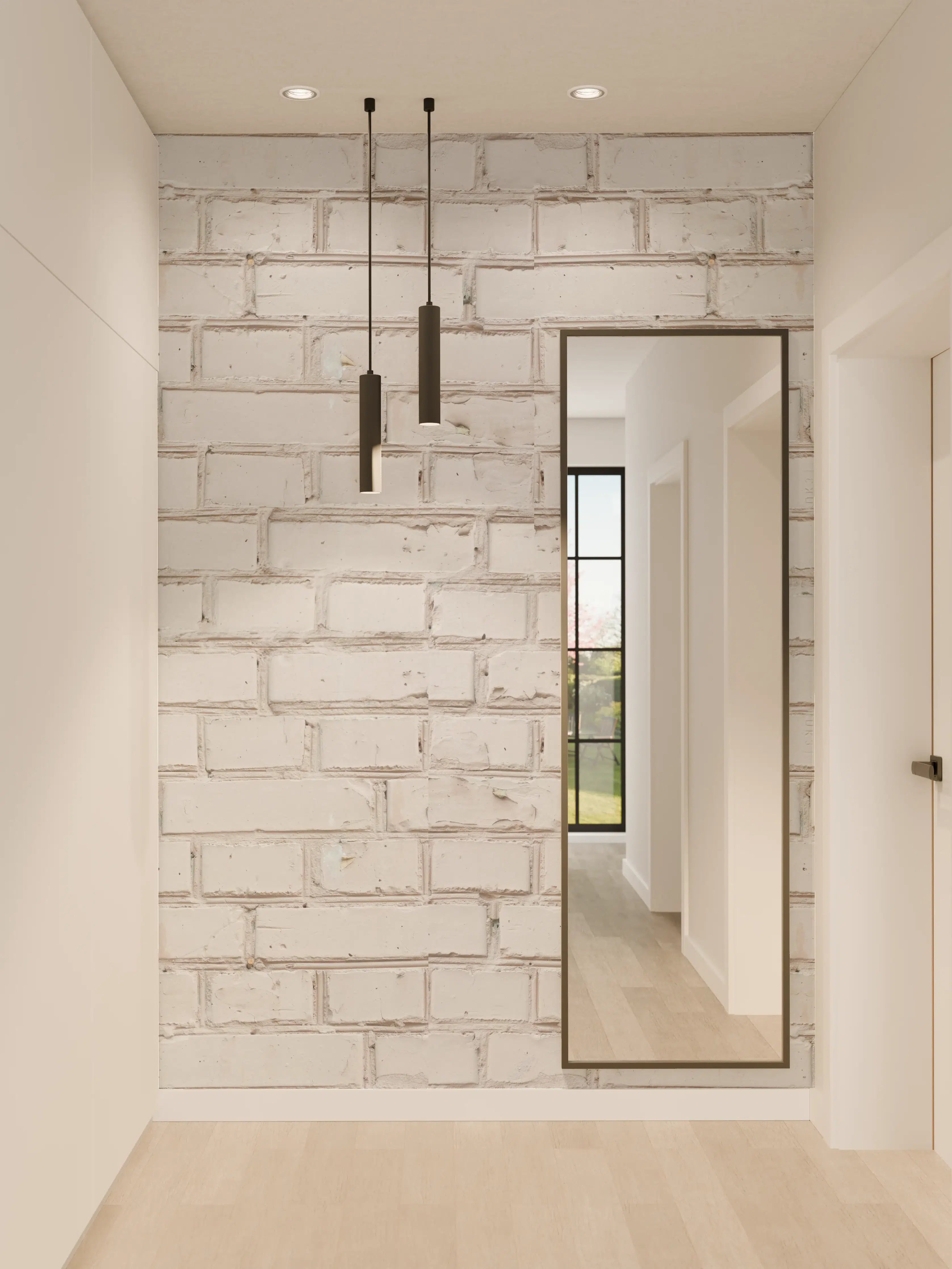 Wandverkleidung Flur - Weiß-Beige Ziegelsteinmauer