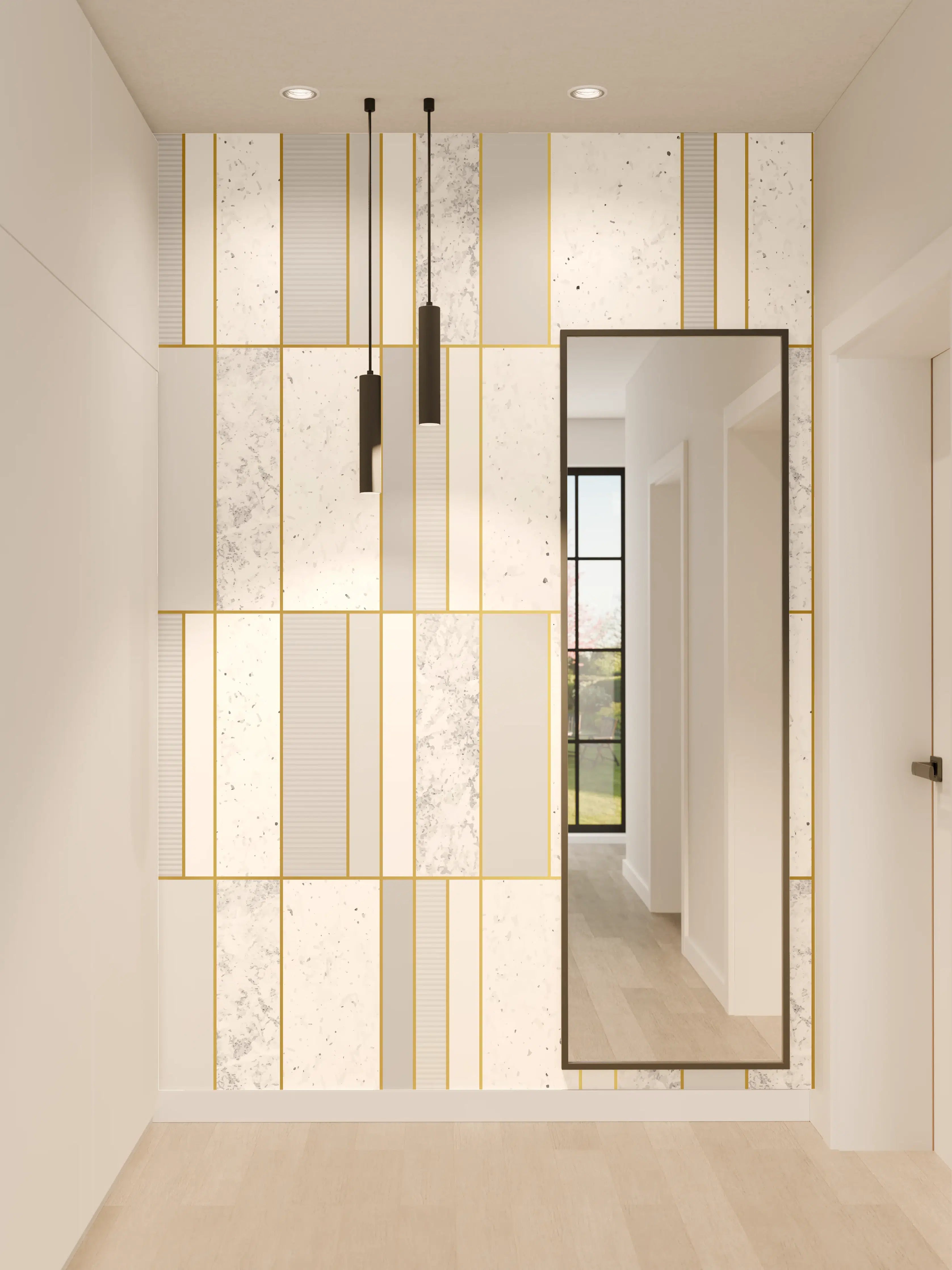 Wandverkleidung Flur - Weiß-Goldene Marmoroptik Fliese