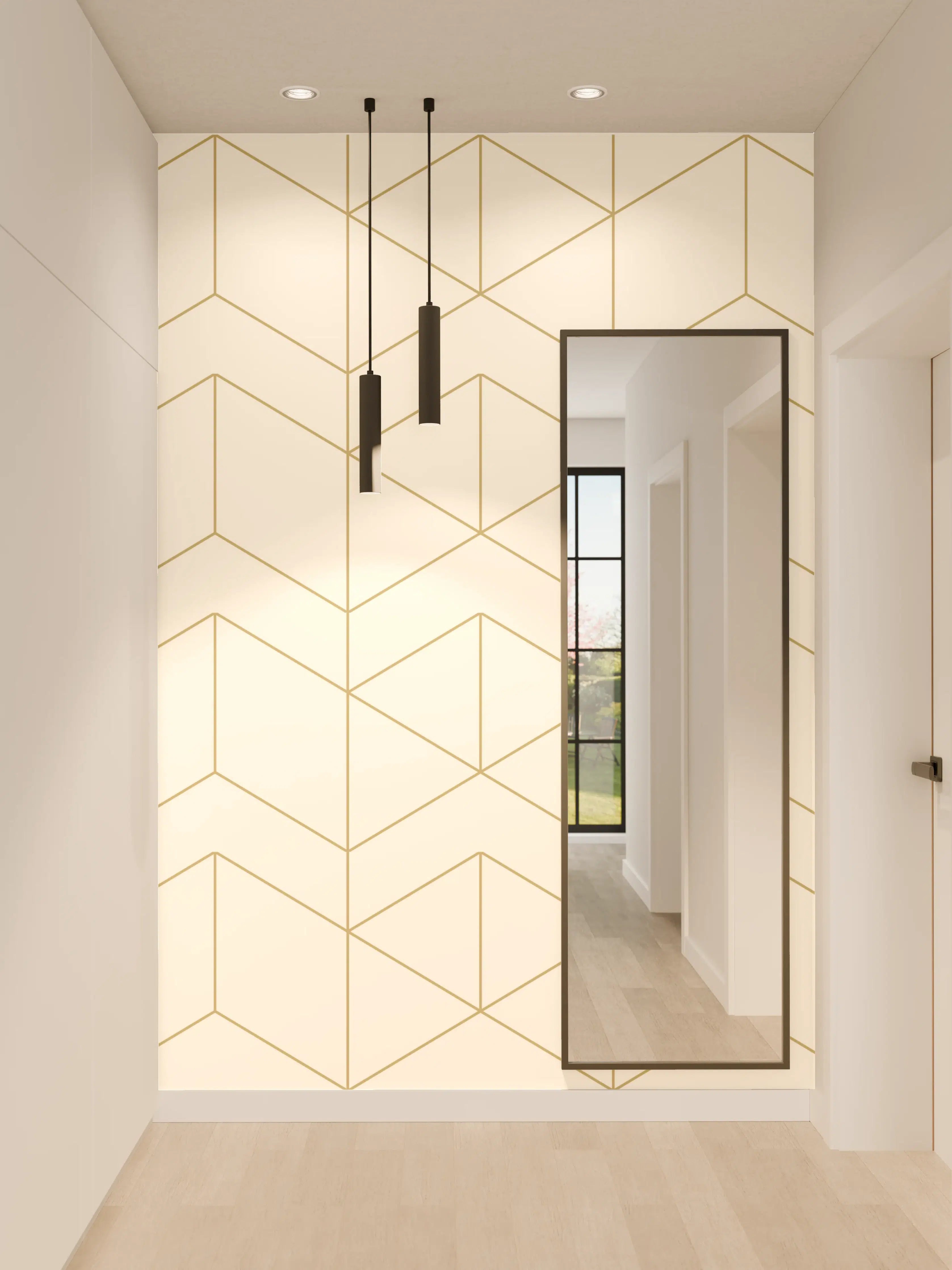 Wandverkleidung Flur - Weiß-Goldene Muster Tapete