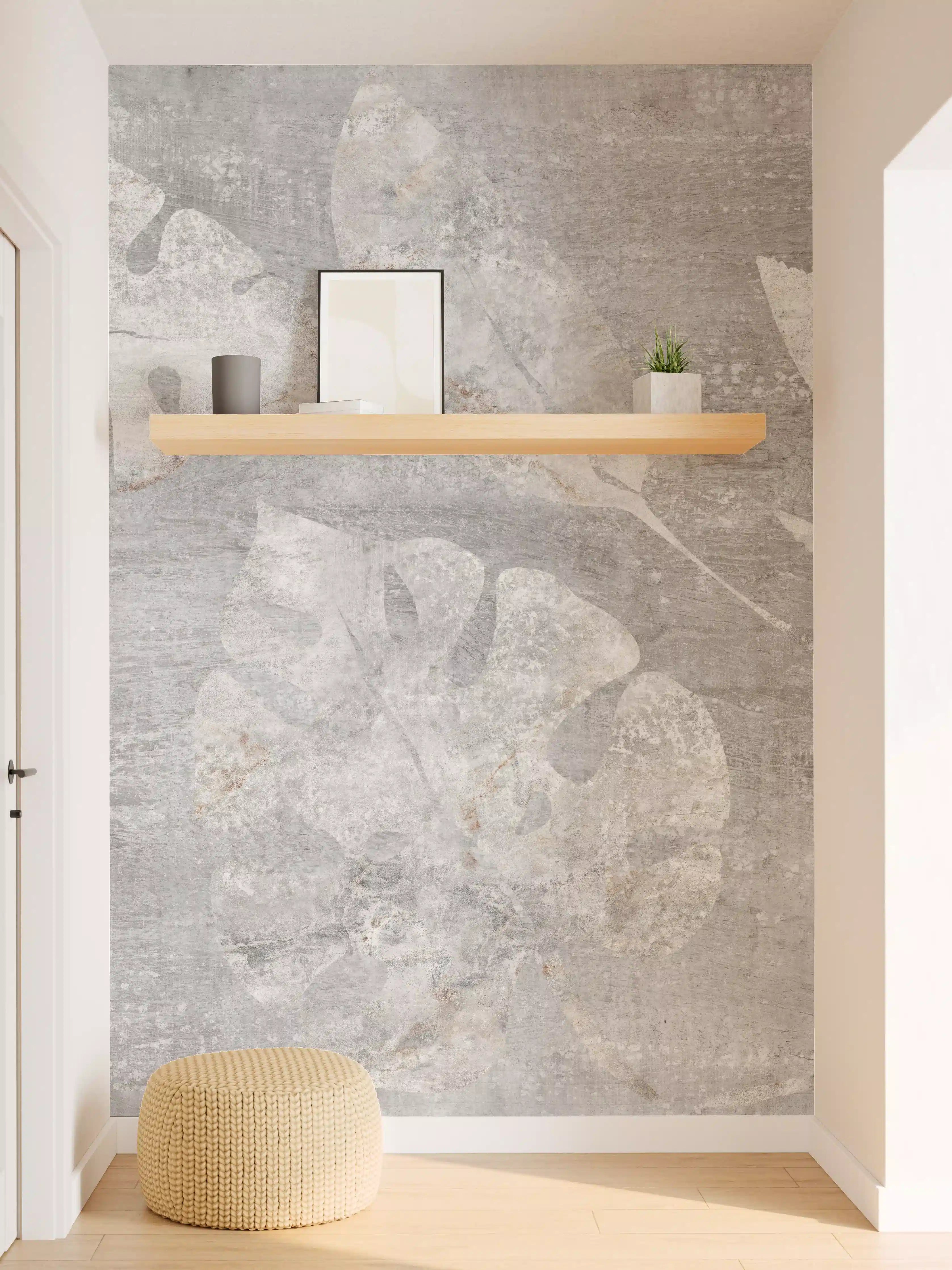 Wandverkleidung Flur - Weiß-Grau Blattmuster Struktur