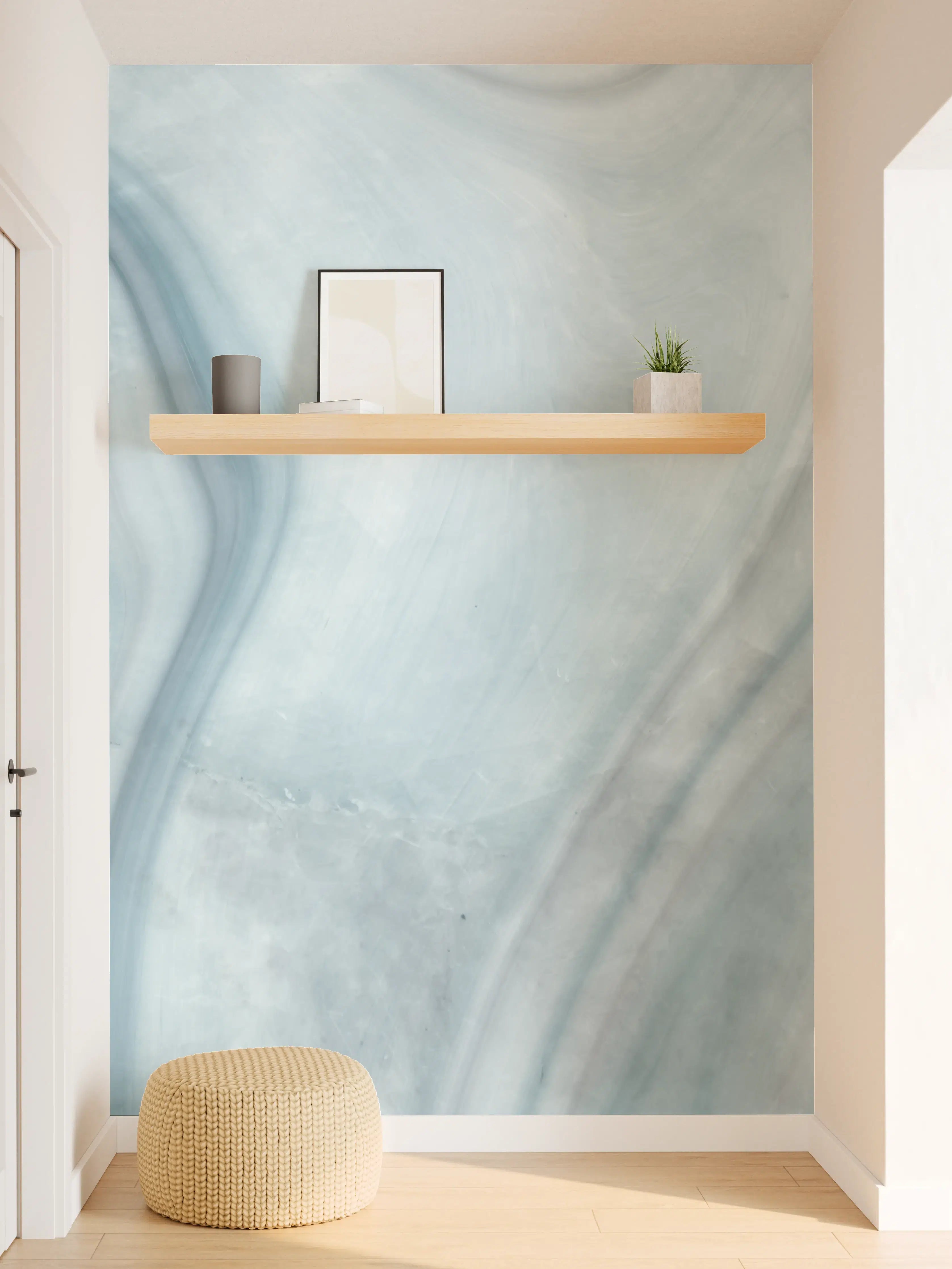 Wandverkleidung Flur - Weiß-Grau-Blauer Marmor