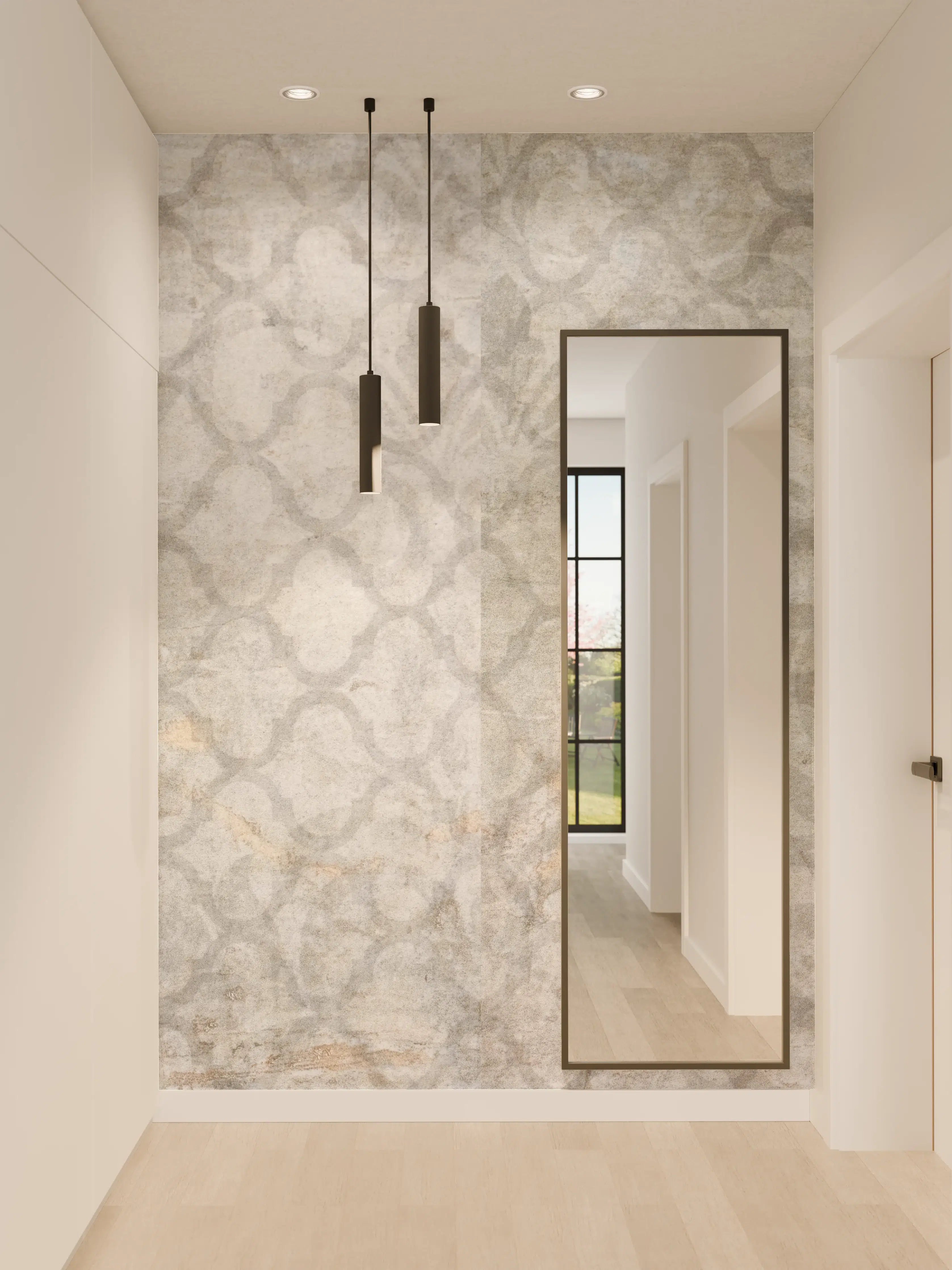 Wandverkleidung Flur - Weiß-Grau Vintage Damask-Tapete