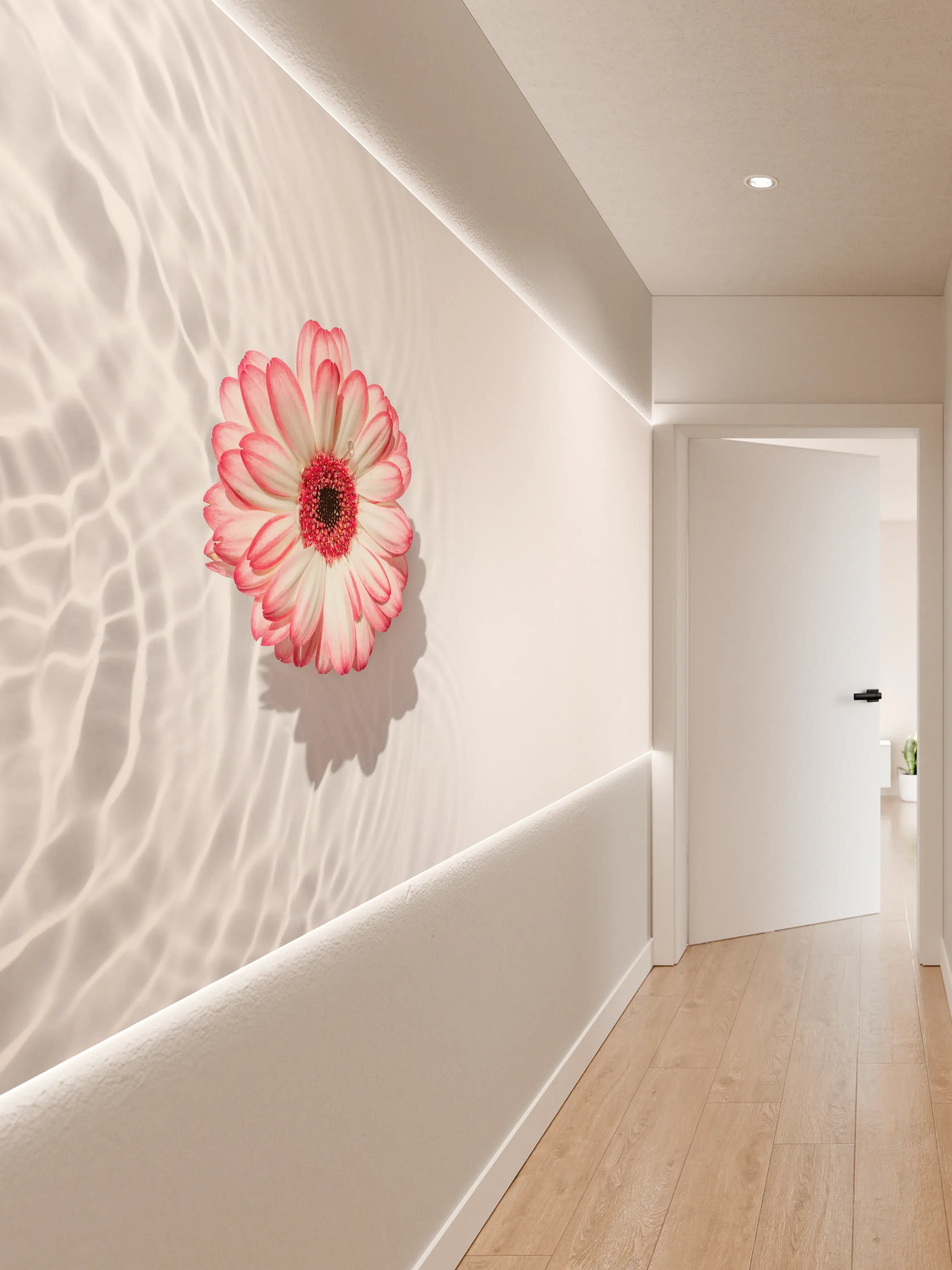 Wandverkleidung Flur - Weiß-Grau mit Rosa Gerbera