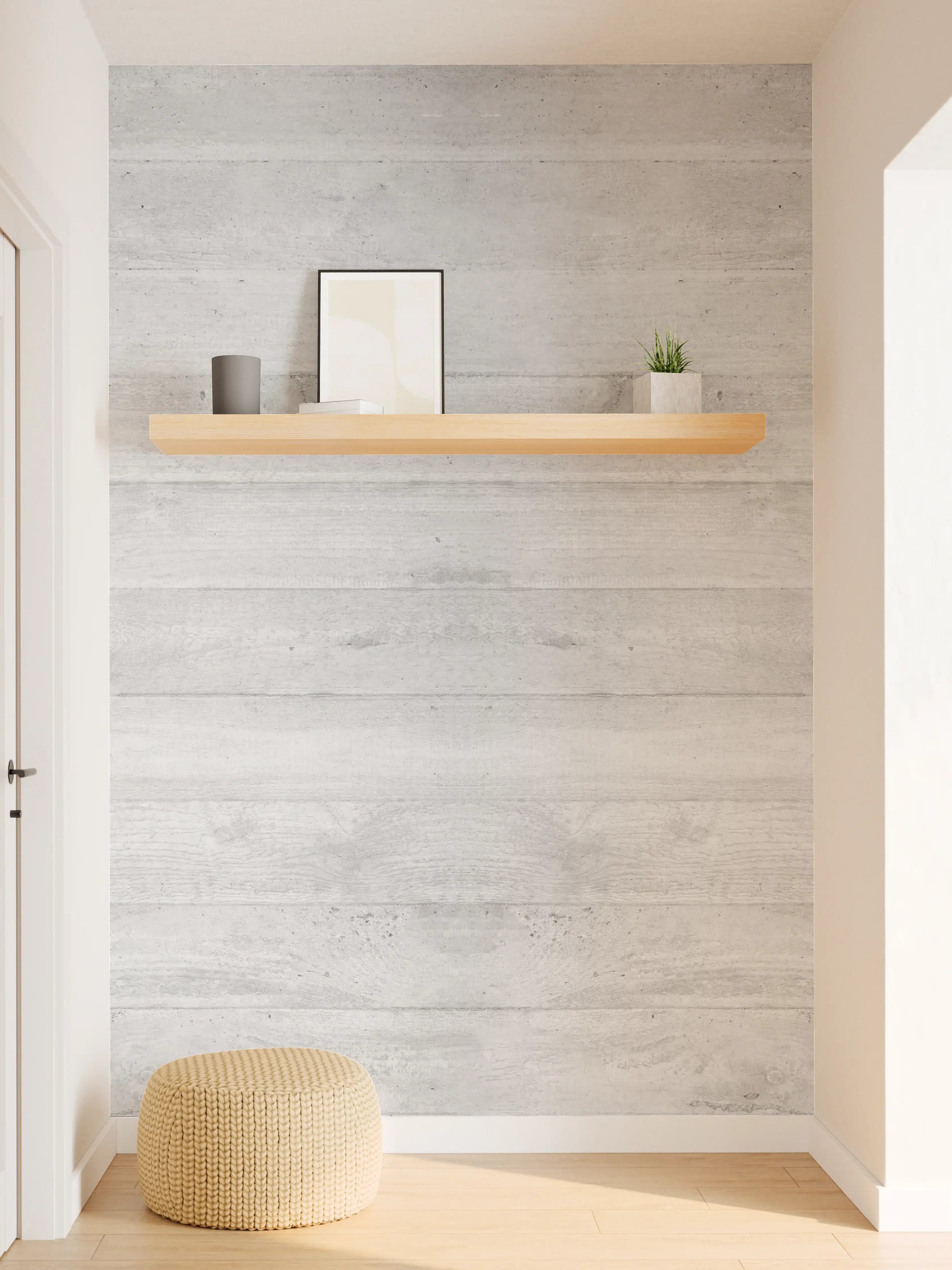 Wandverkleidung Flur - Weiß-Graue Betontextur Panorama