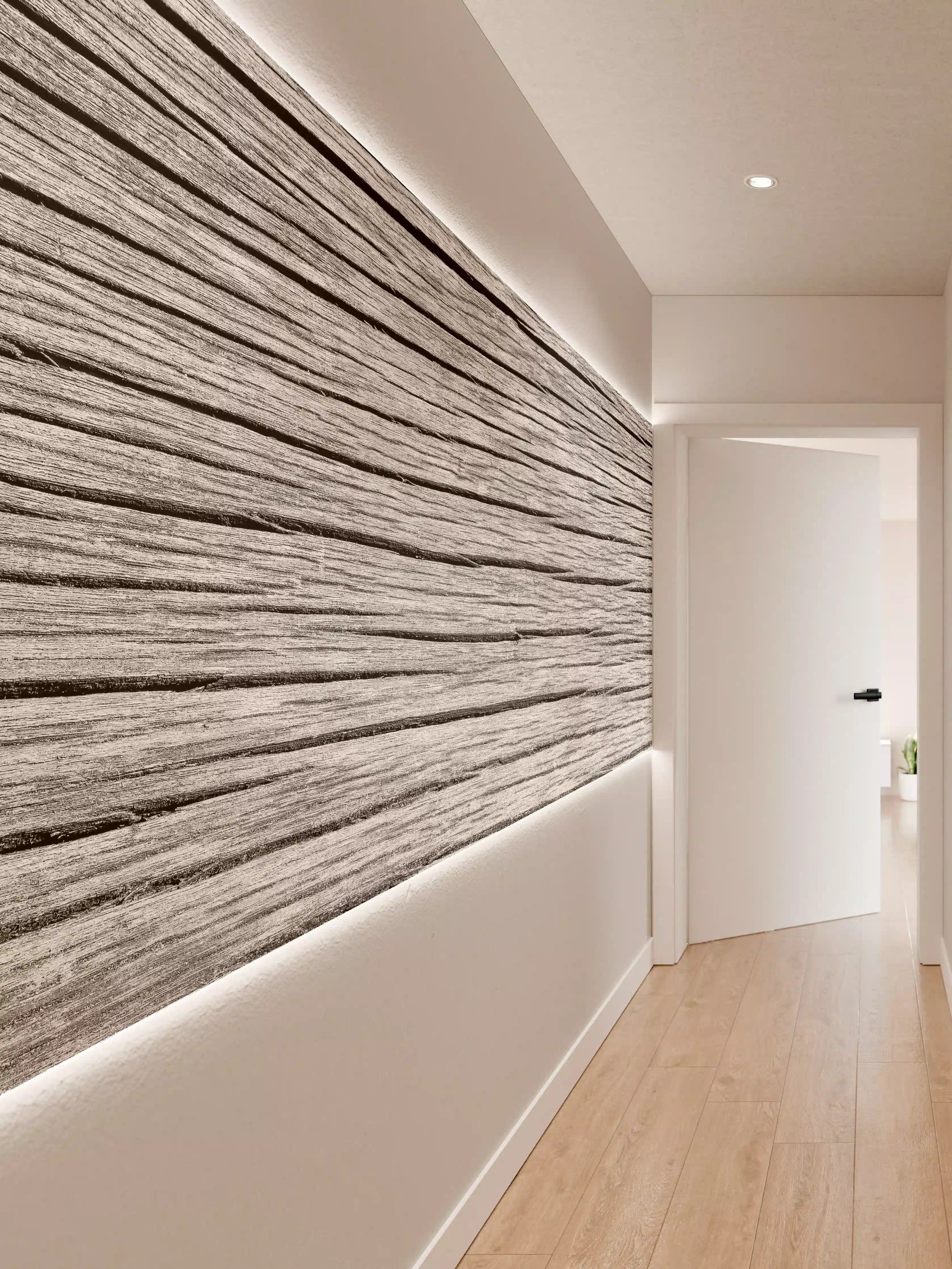Wandverkleidung Flur - Weiß-Graue Holztextur Panorama