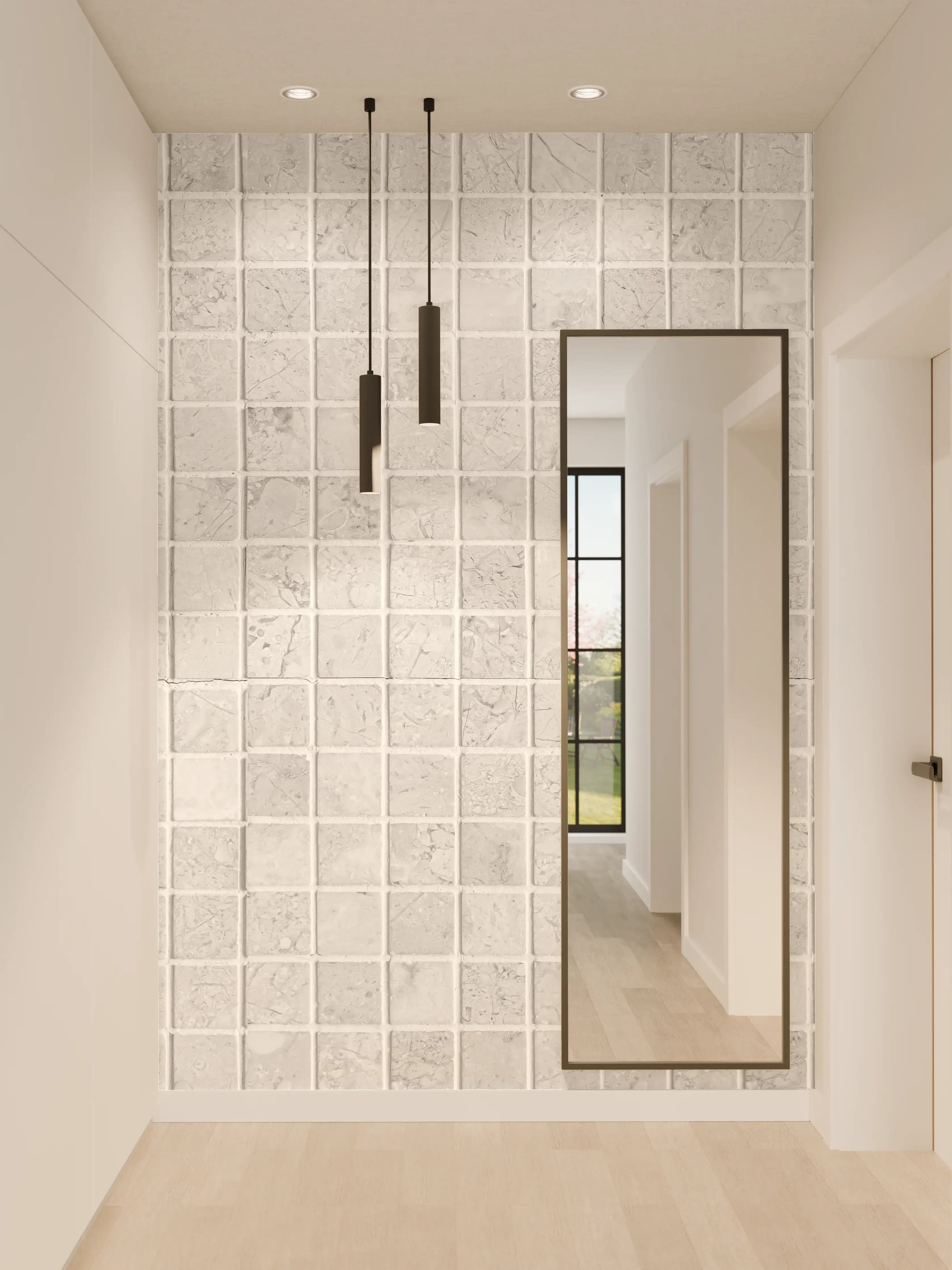Wandverkleidung Flur - Weiß-Graue Mosaikfliesen Textur