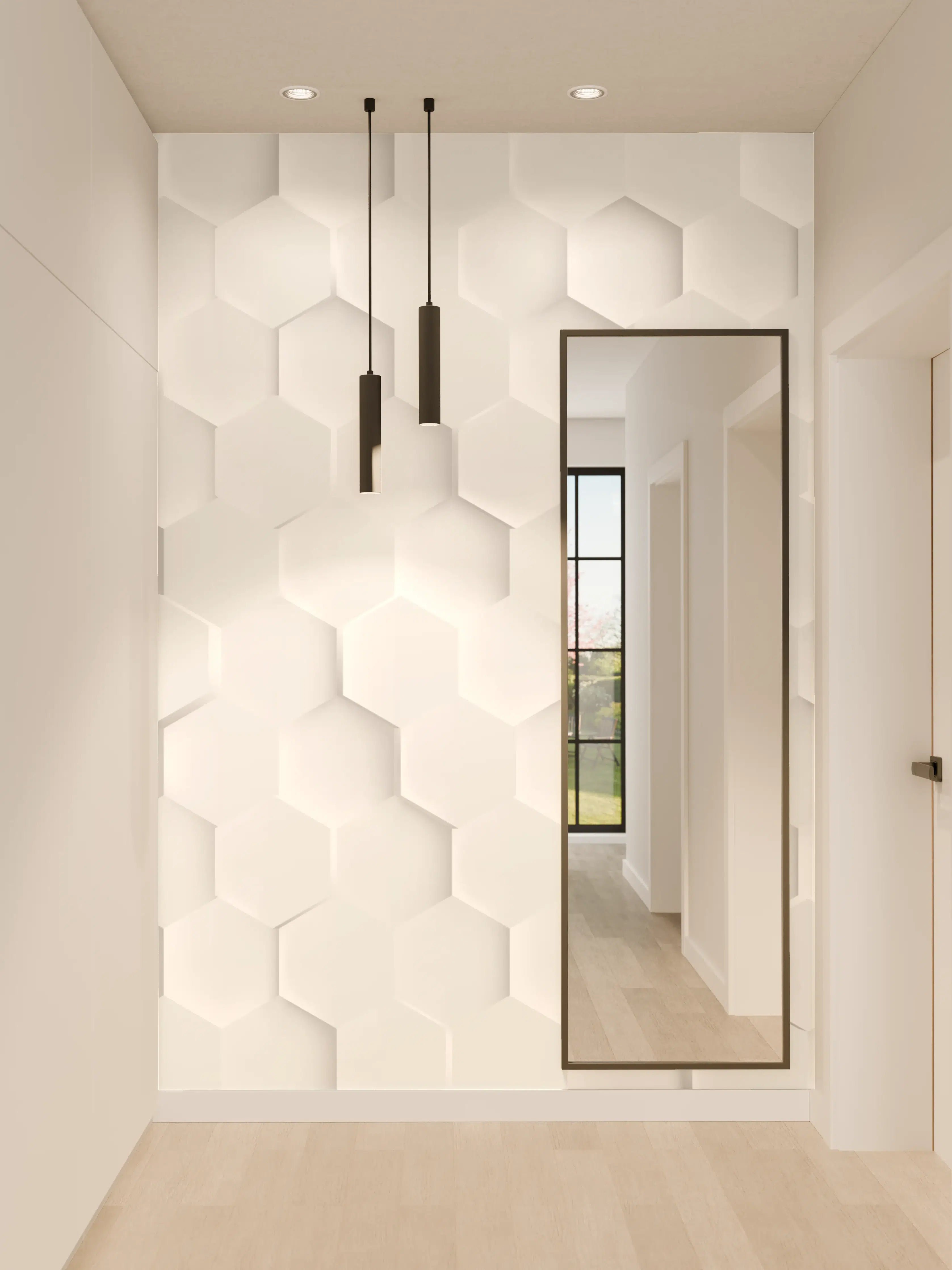 Wandverkleidung Flur - Weiß Hexagon Muster