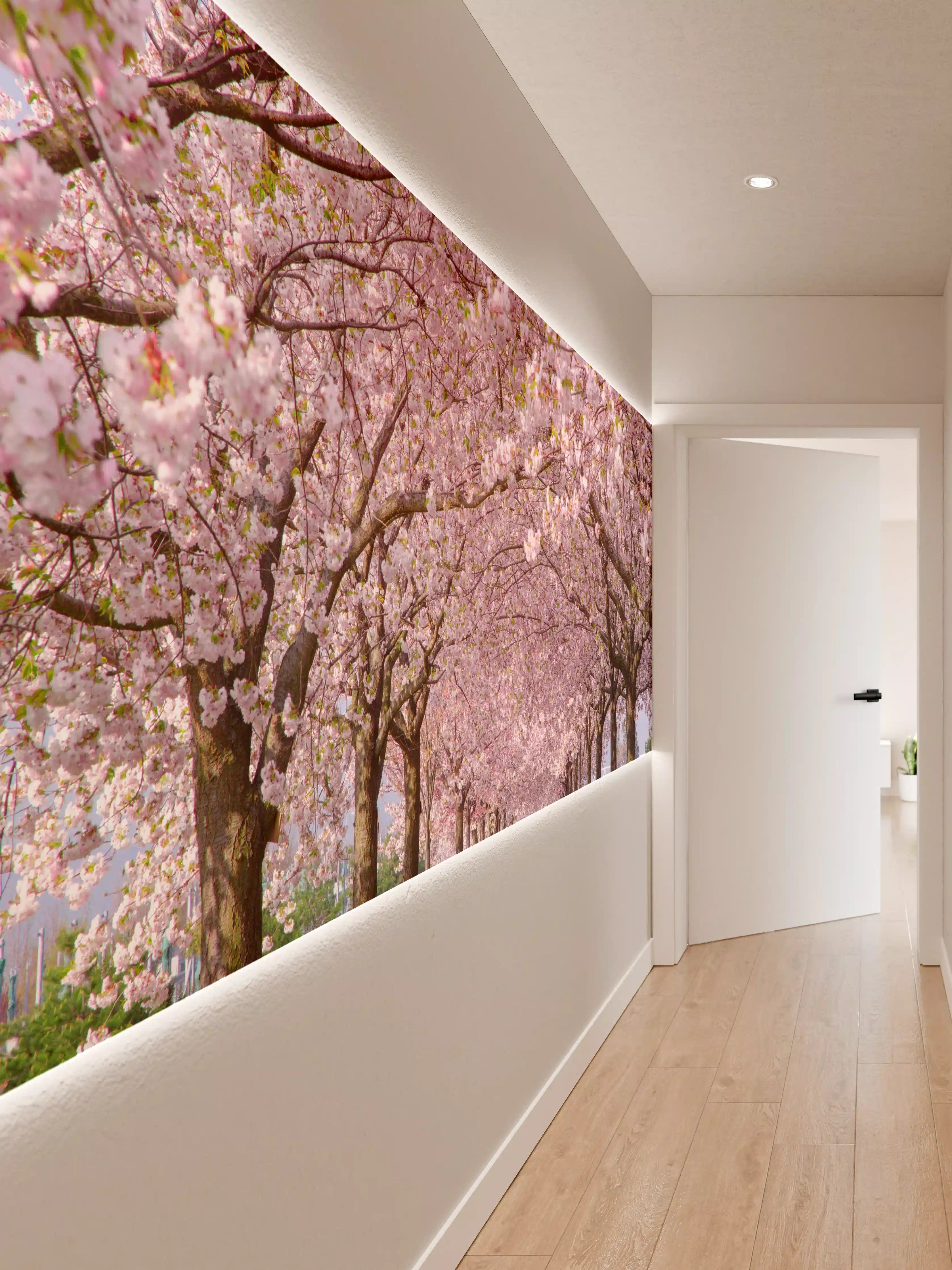 Wandverkleidung Flur - Weiße Blüten im zarten Graugrau