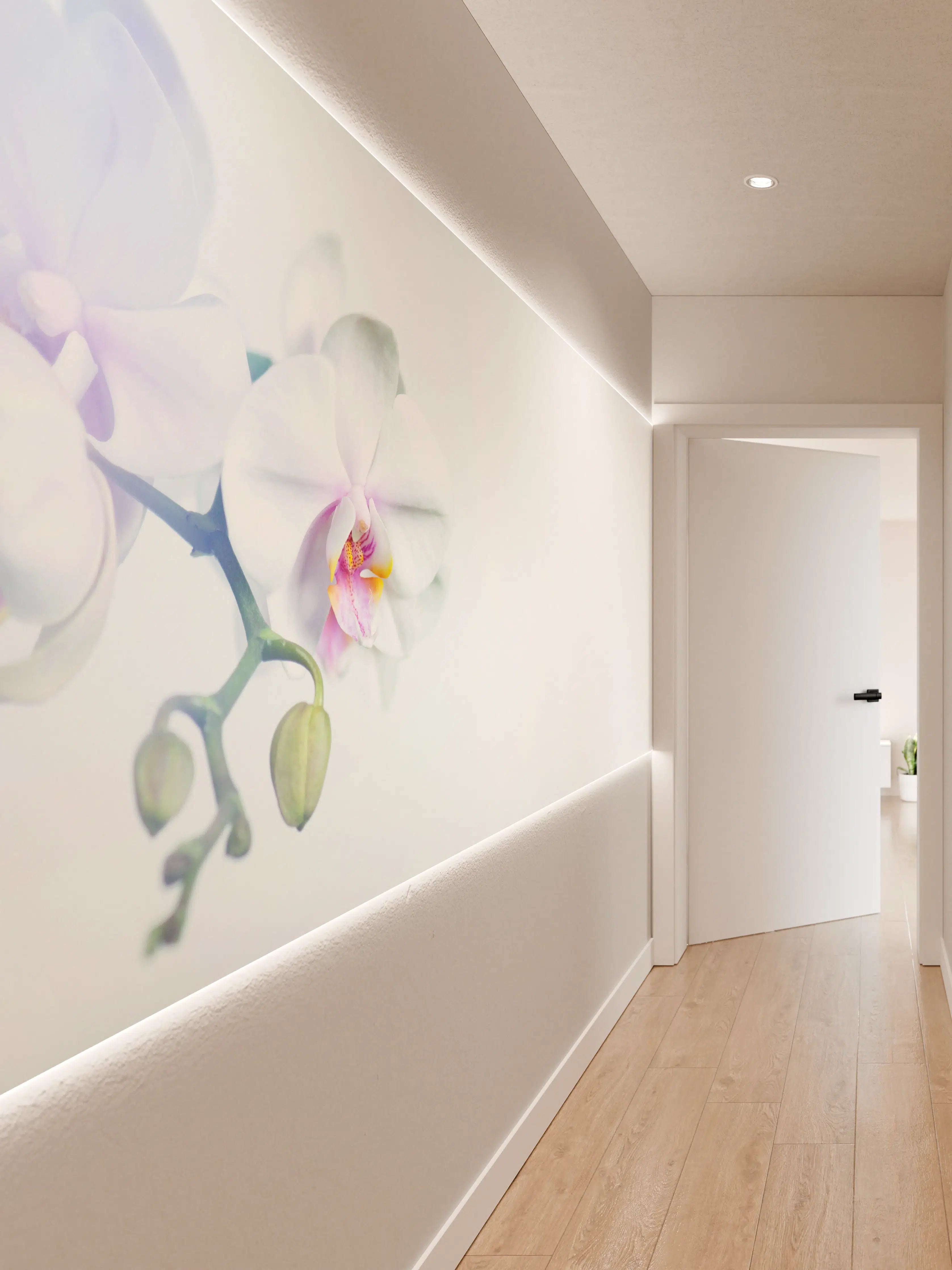 Wandverkleidung Flur - Weiße Orchidee in Pastell