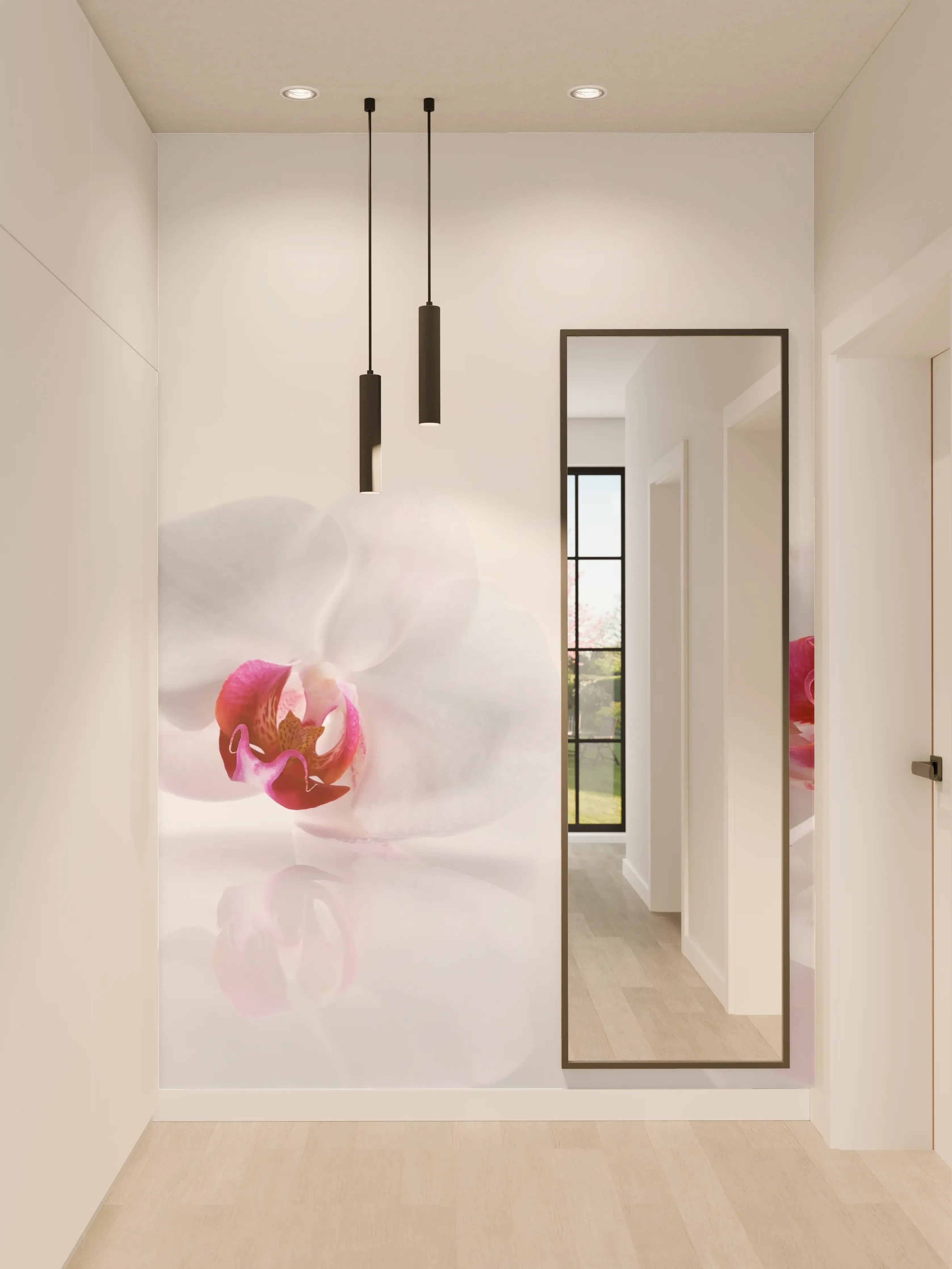Wandverkleidung Flur - Weiße Orchideen