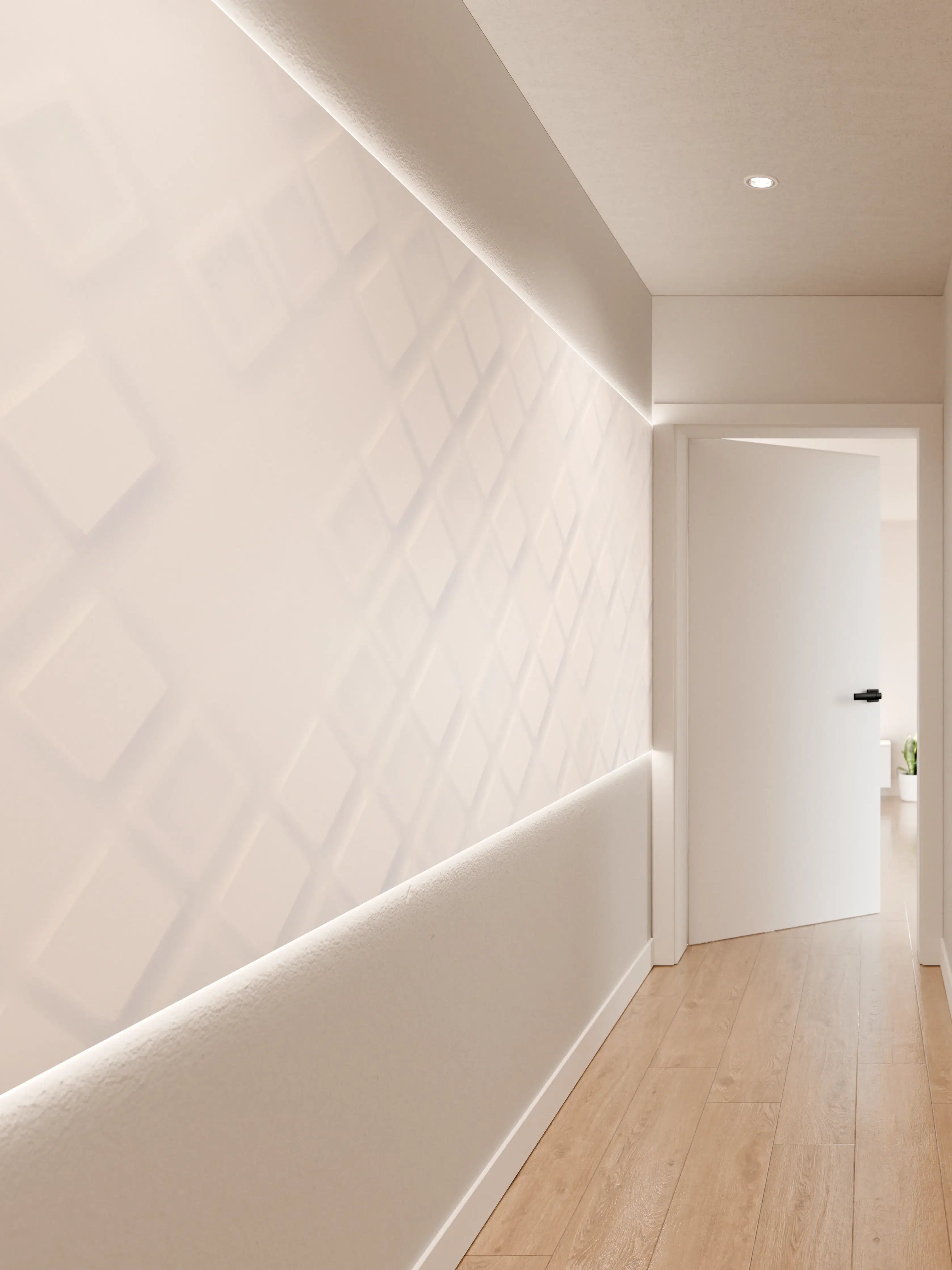 Wandverkleidung Flur - Weiße Wand mit quadratischem Muster