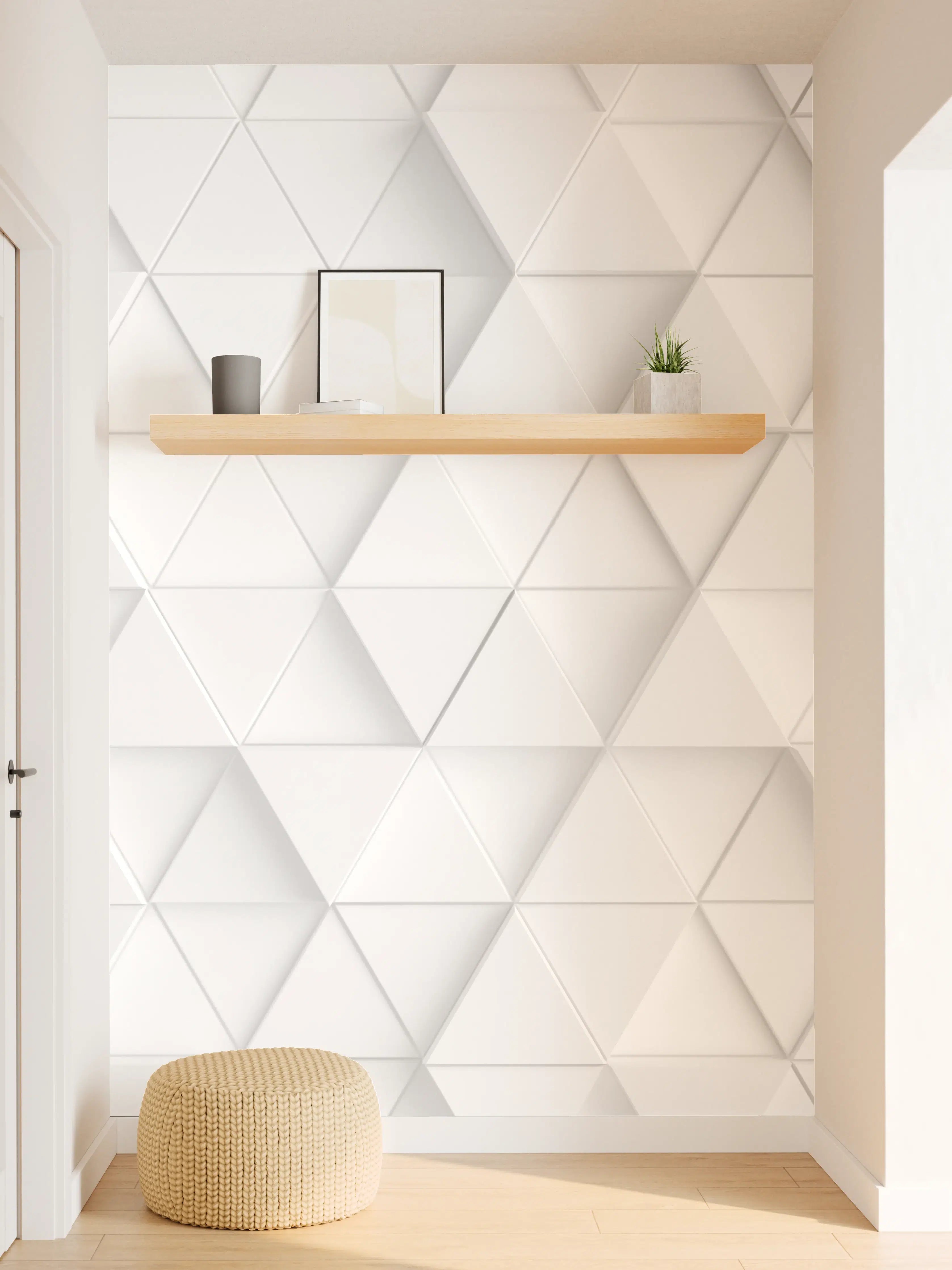 Wandverkleidung Flur - Weiße geometrische Wandkunst in Grautönen