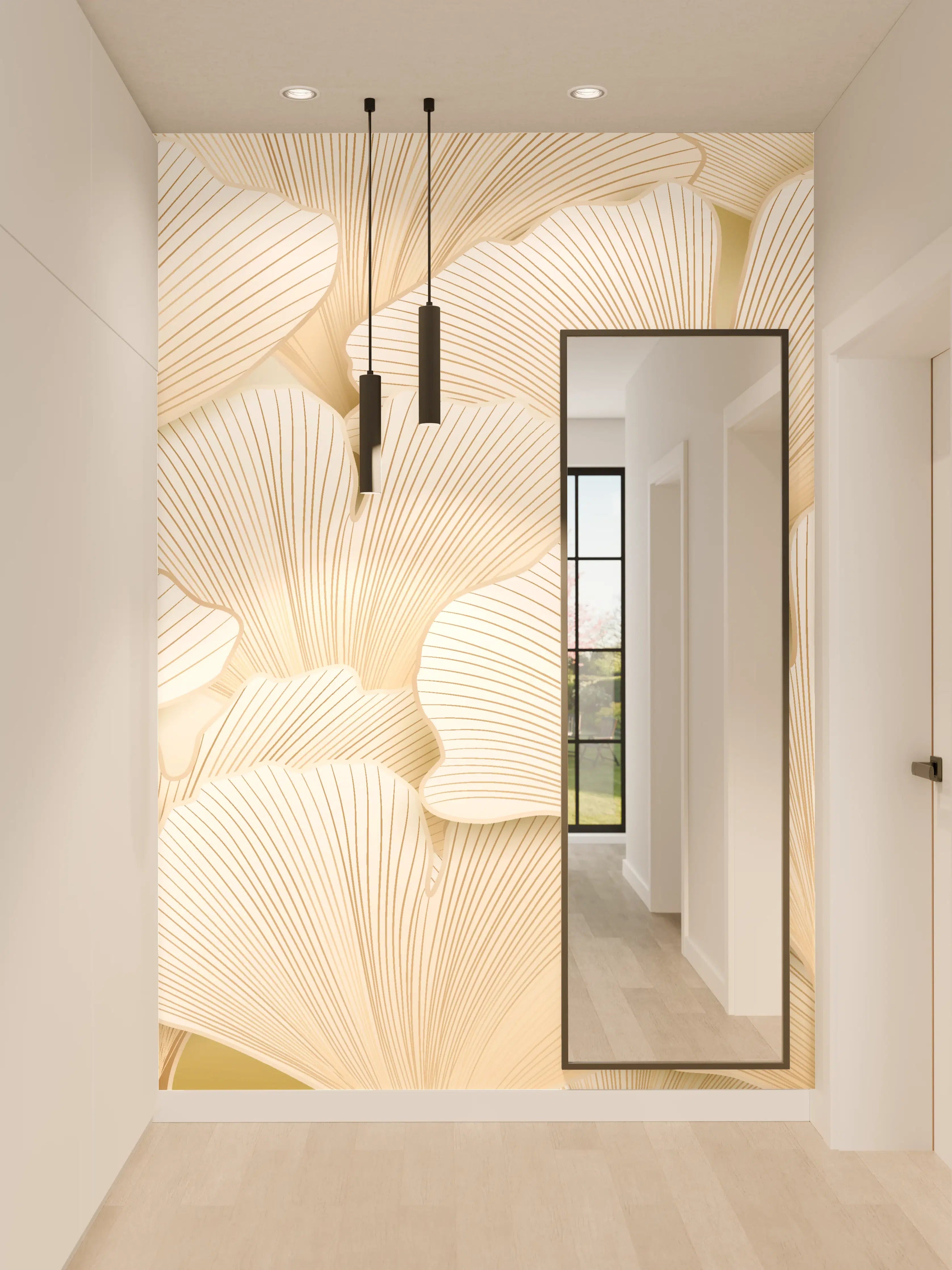 Wandverkleidung Flur - Weißer Ginkgo-Stil Dekor