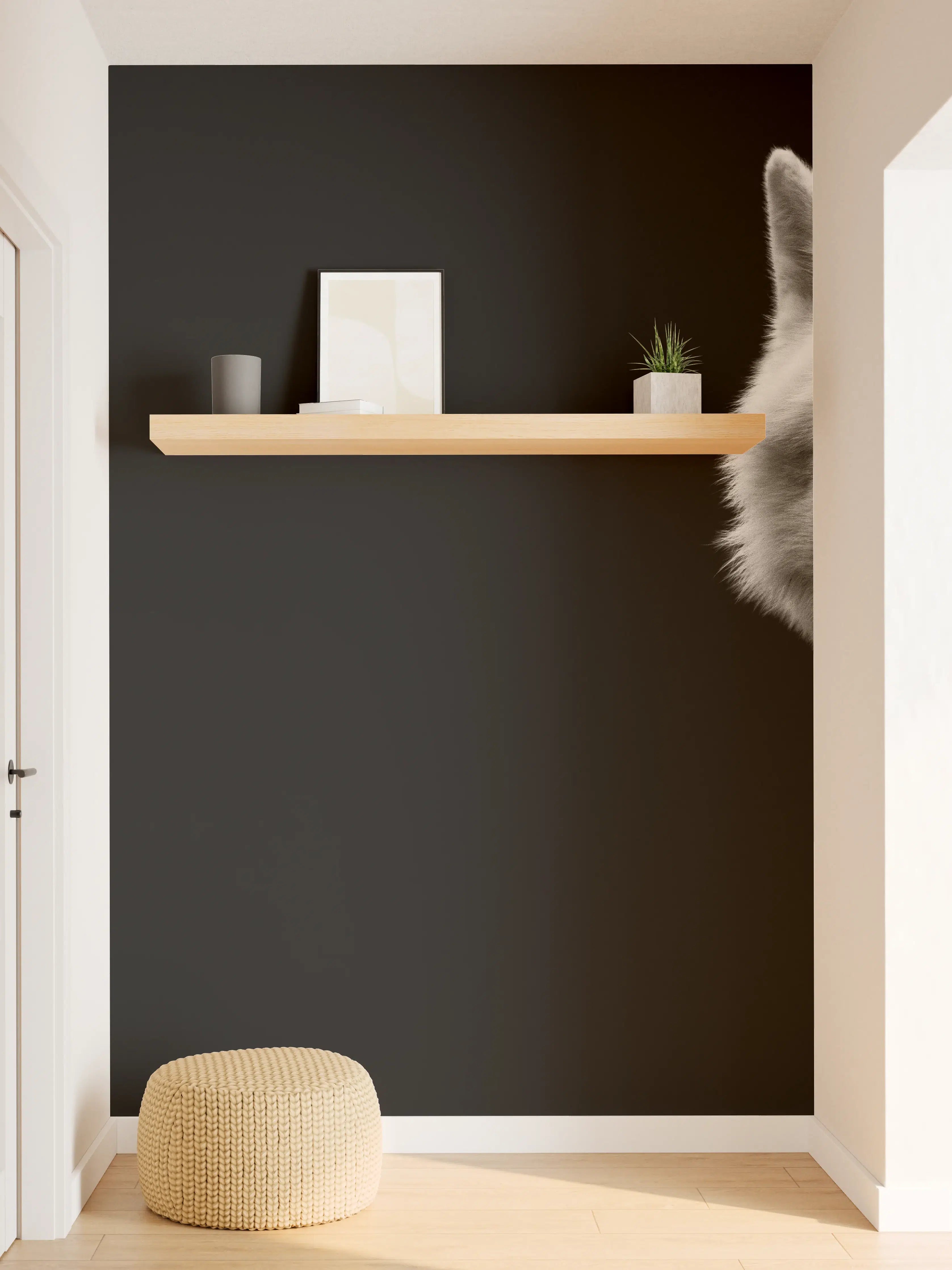 Wandverkleidung Flur - Weißer Wolf mit schwarzem Hintergrund