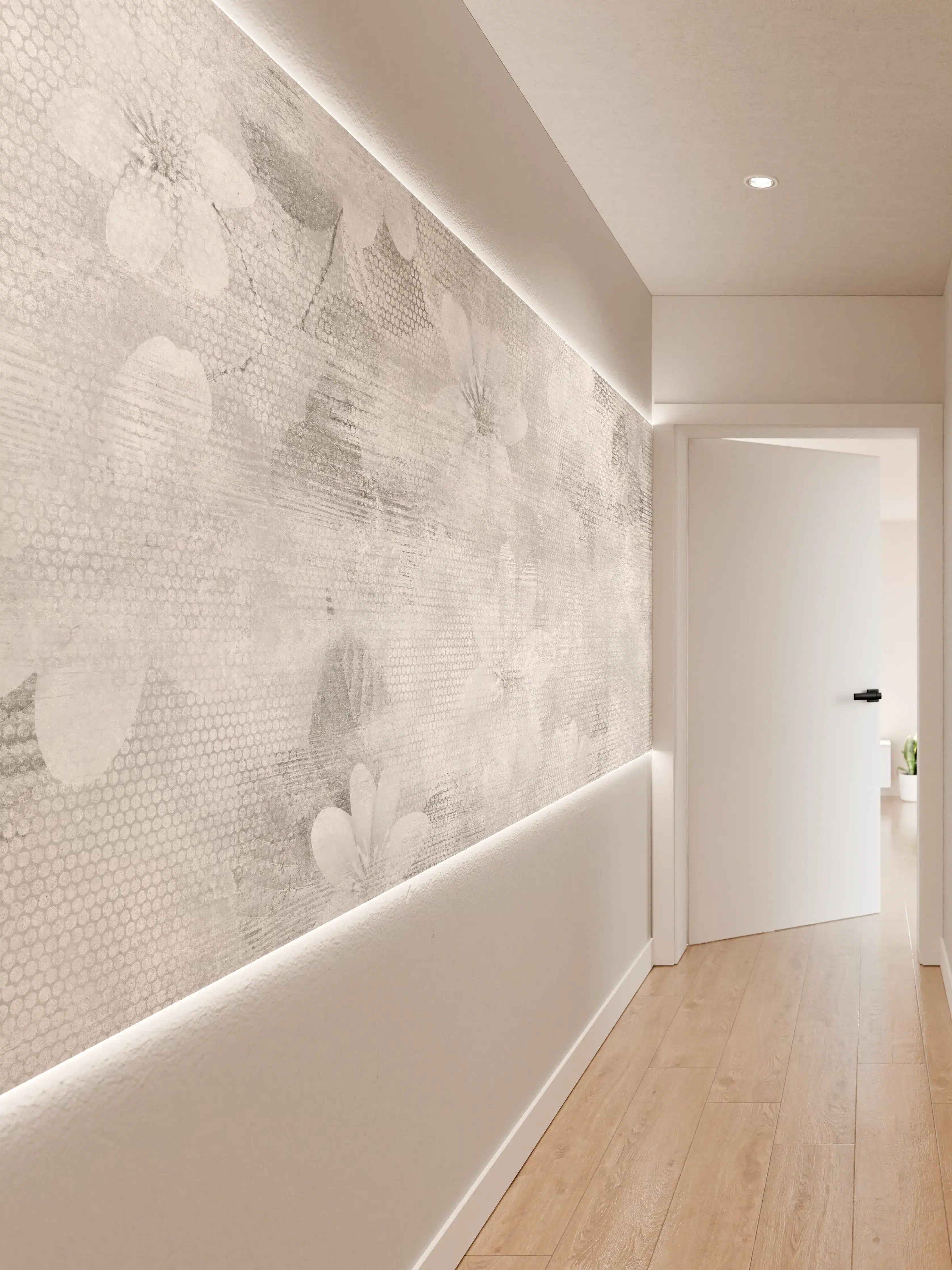 Wandverkleidung Flur - Weißes Blumen Muster - Floral