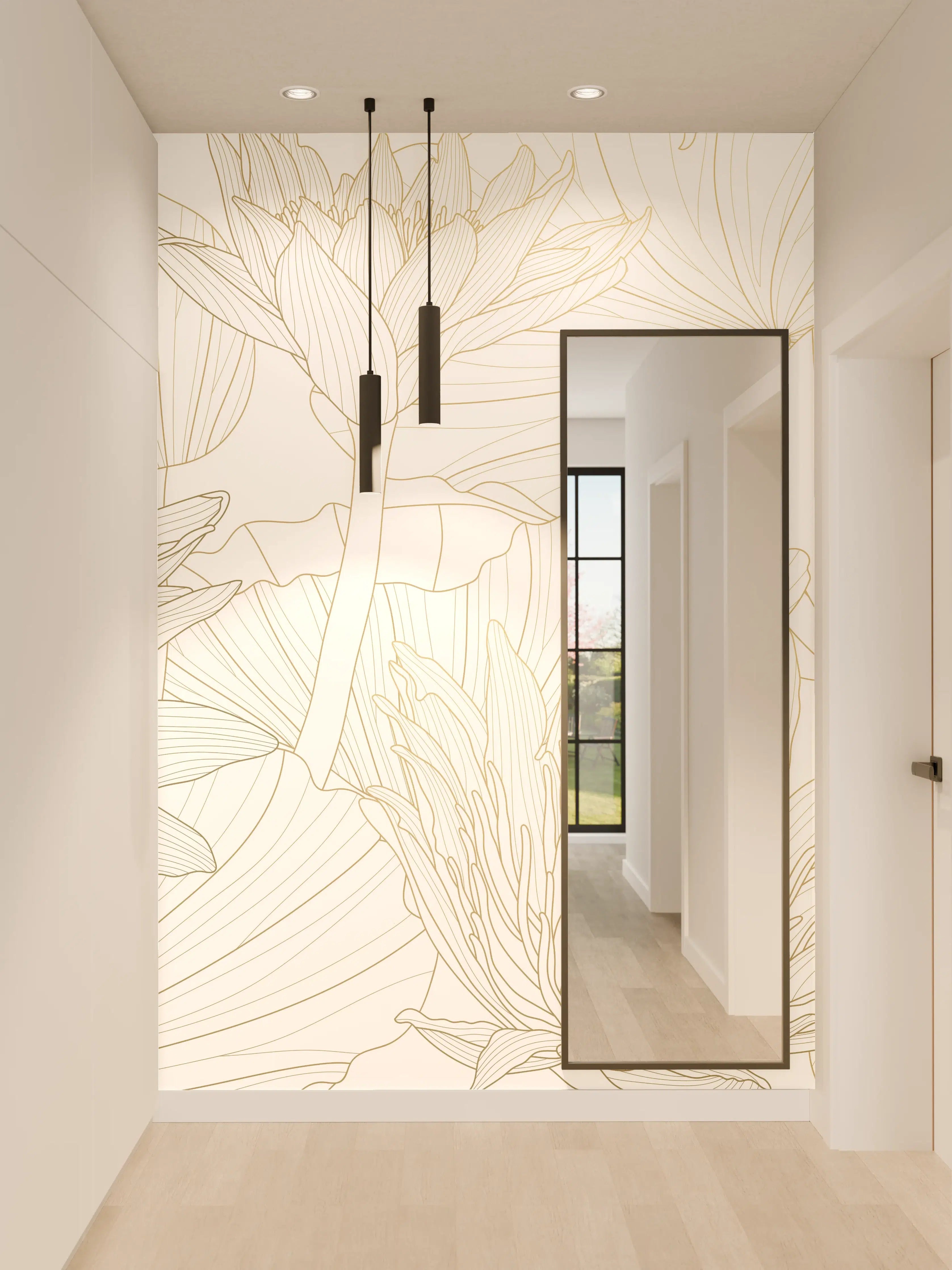 Wandverkleidung Flur - Weißes Floral-Linien Kunstwerk