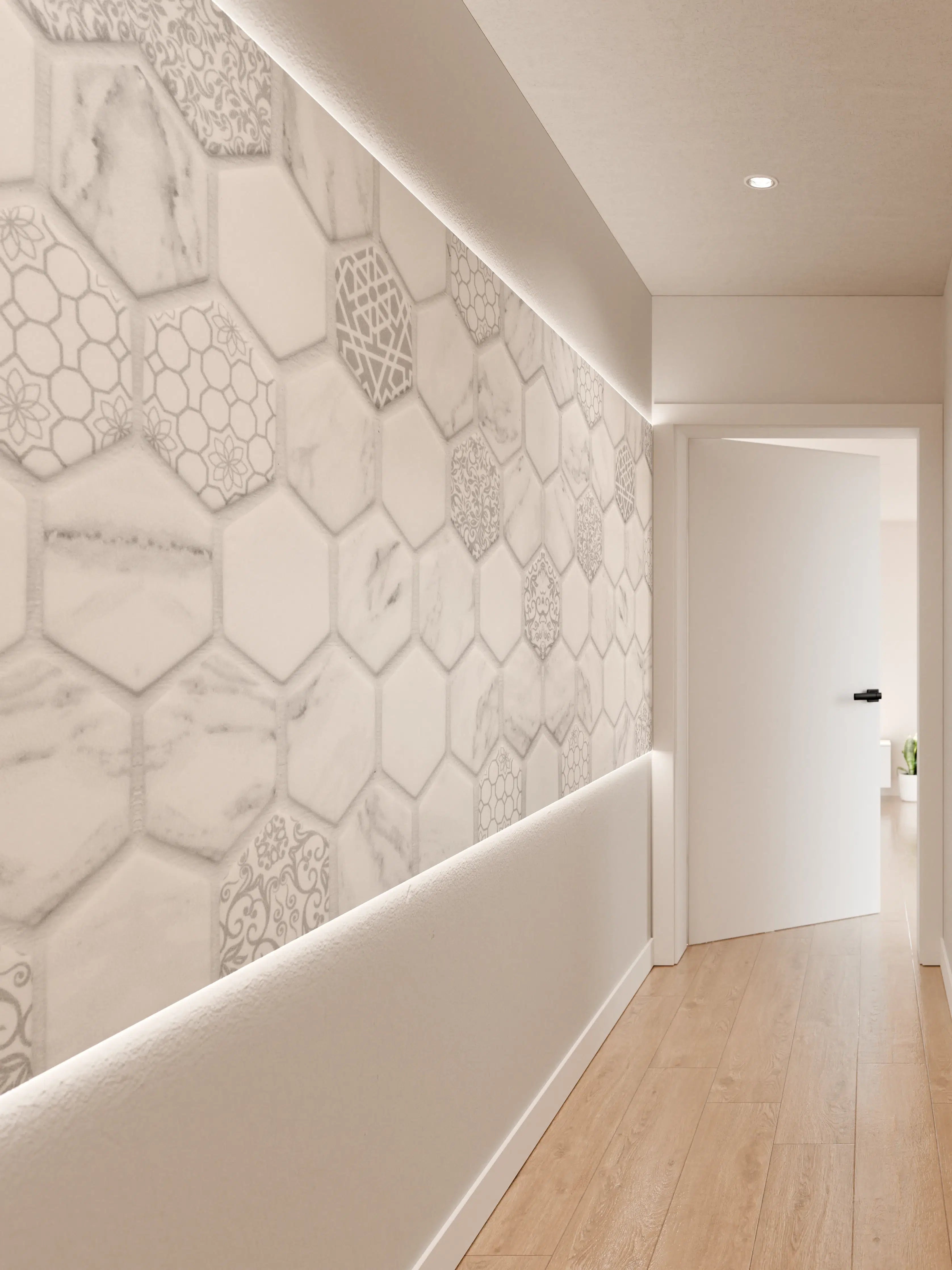 Wandverkleidung Flur - Weißes Hexagon-Marmor-Mosaik