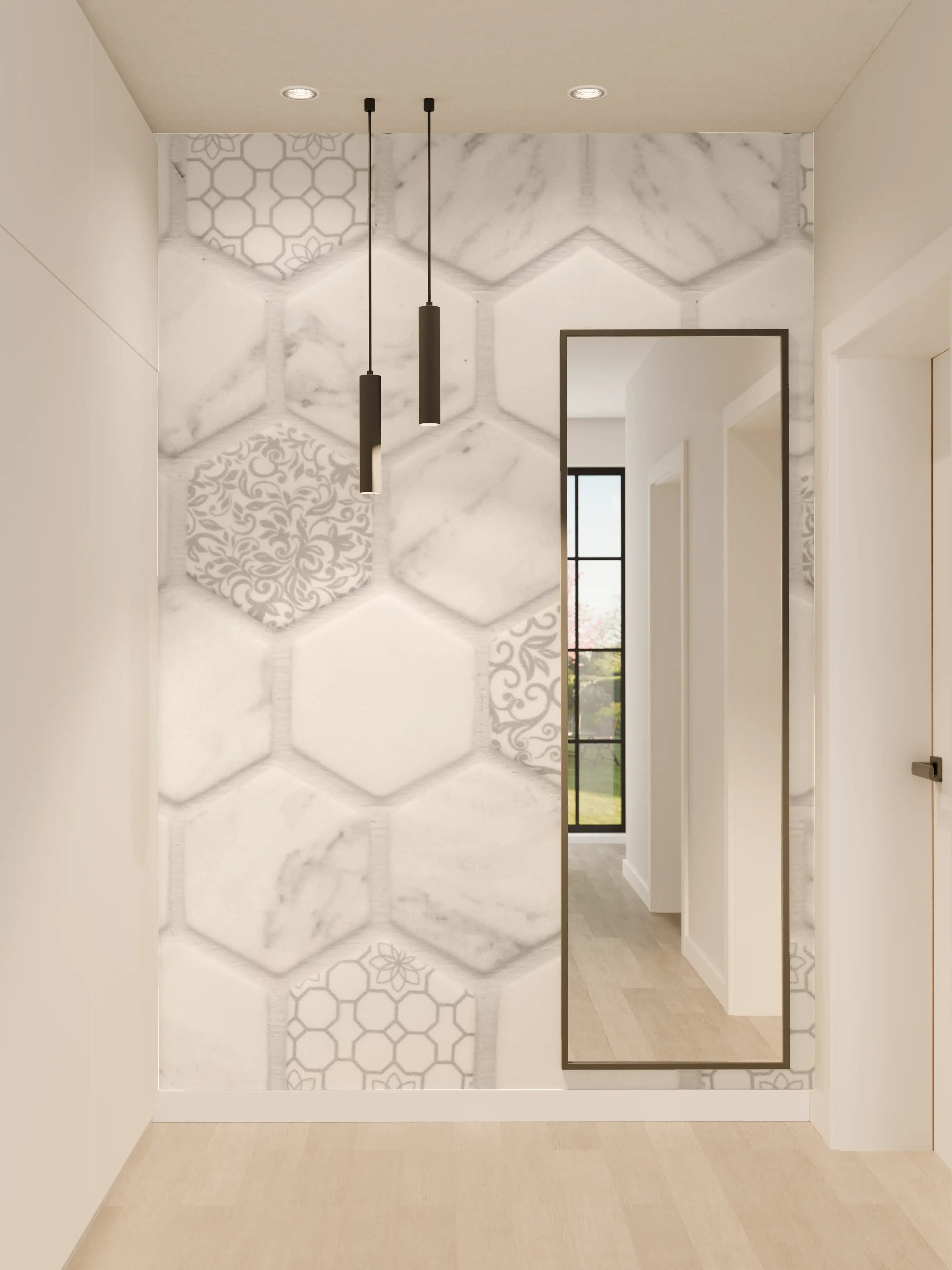 Wandverkleidung Flur - Weißes Hexagon-Marmor-Mosaik