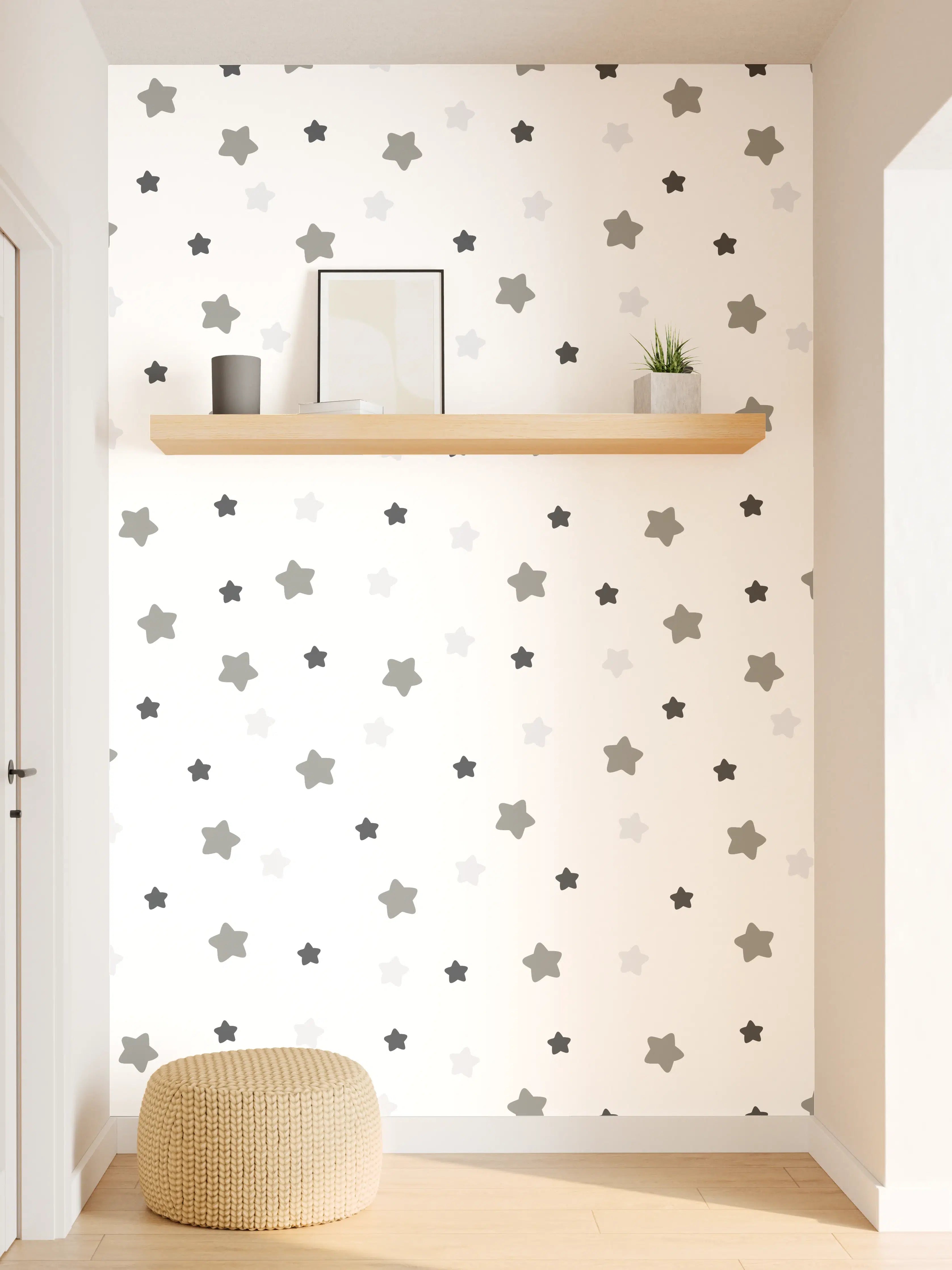 Wandverkleidung Flur - Weißes Sternenmuster mit Grau-Akzenten