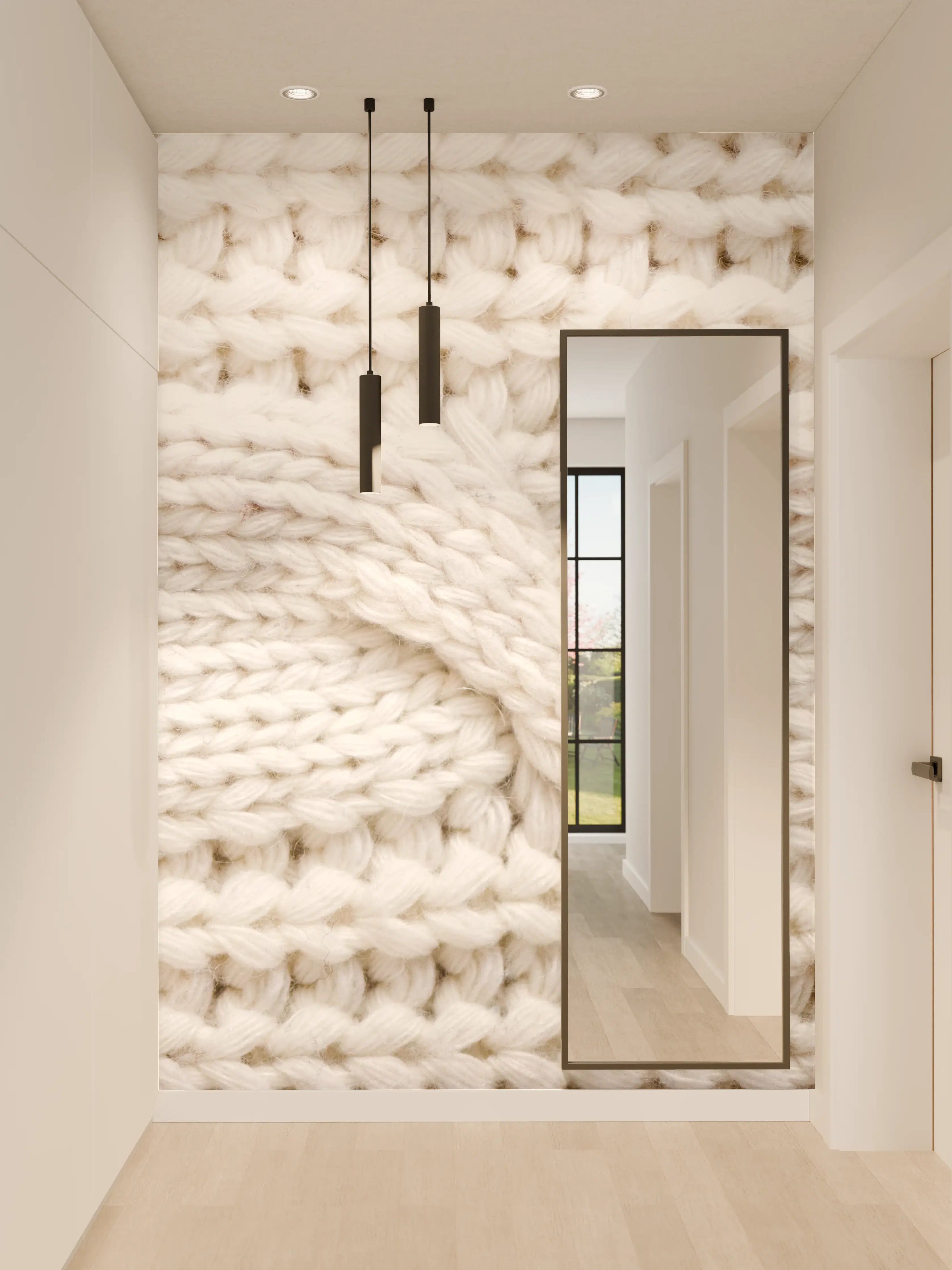 Wandverkleidung Flur - Weißes Wollstrickmuster