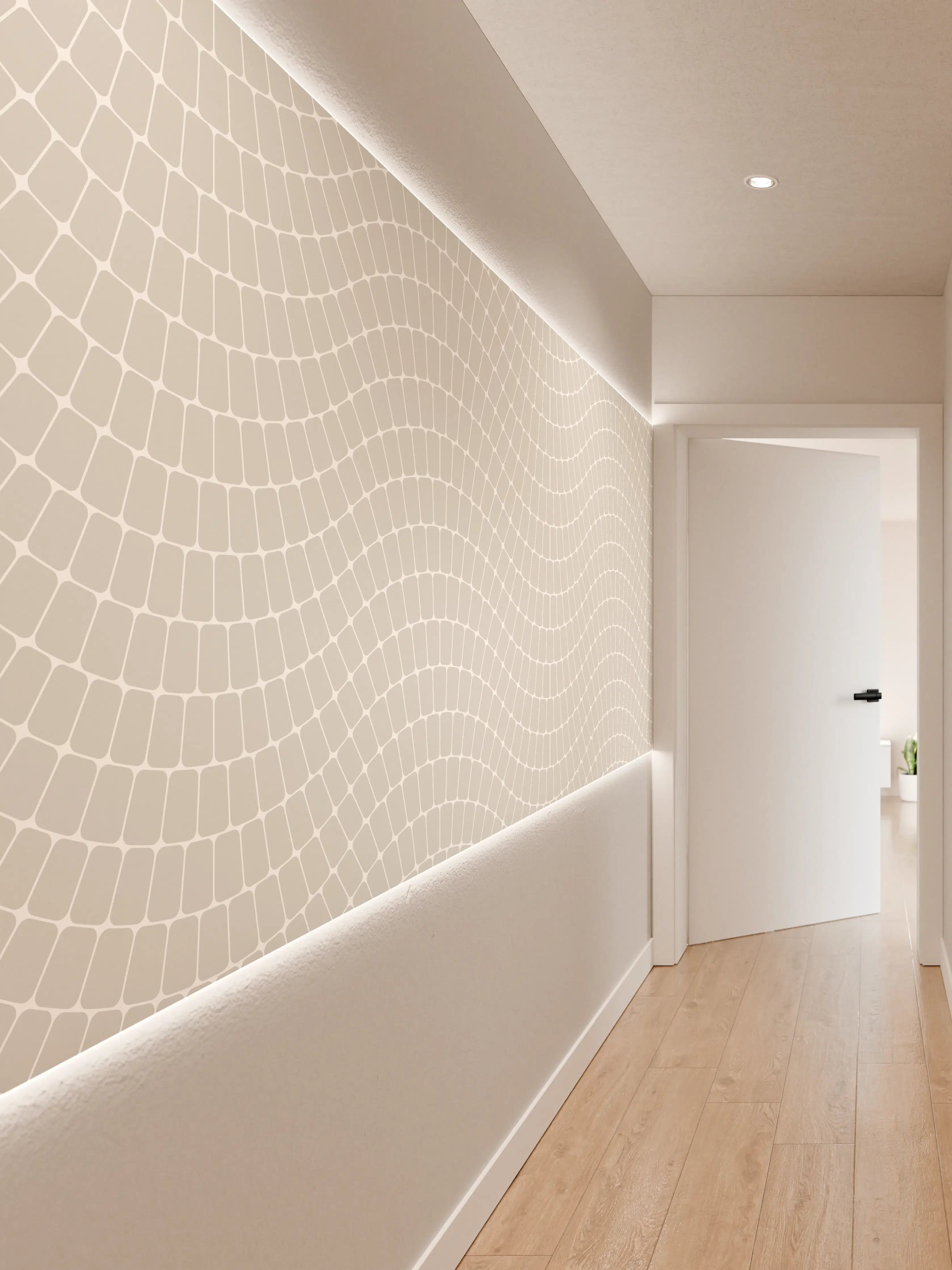 Wandverkleidung Flur - Weißes geometrisches Muster in Grautönen