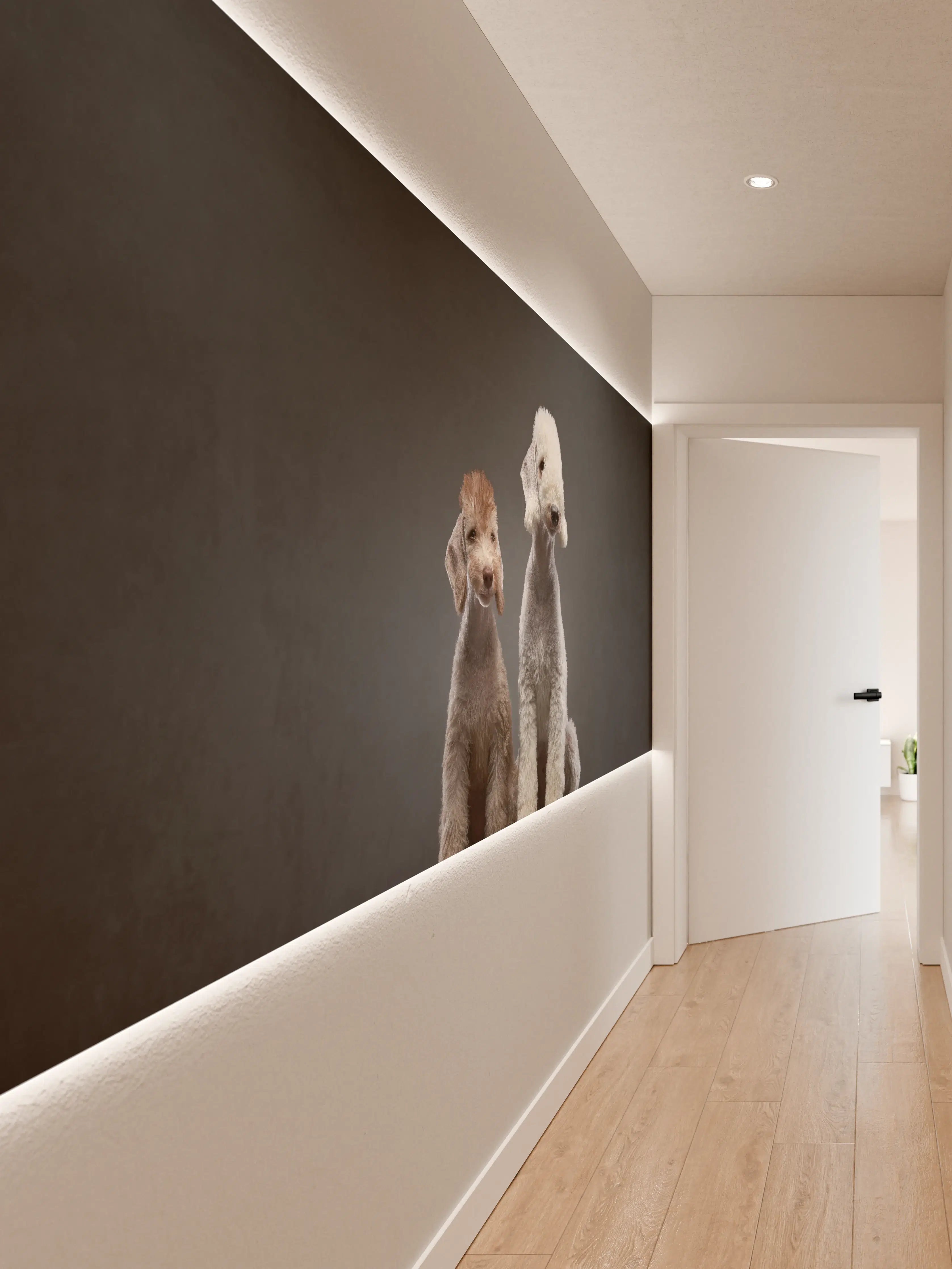 Wandverkleidung Flur - Welpe und erwachsener Bedlington Terrier