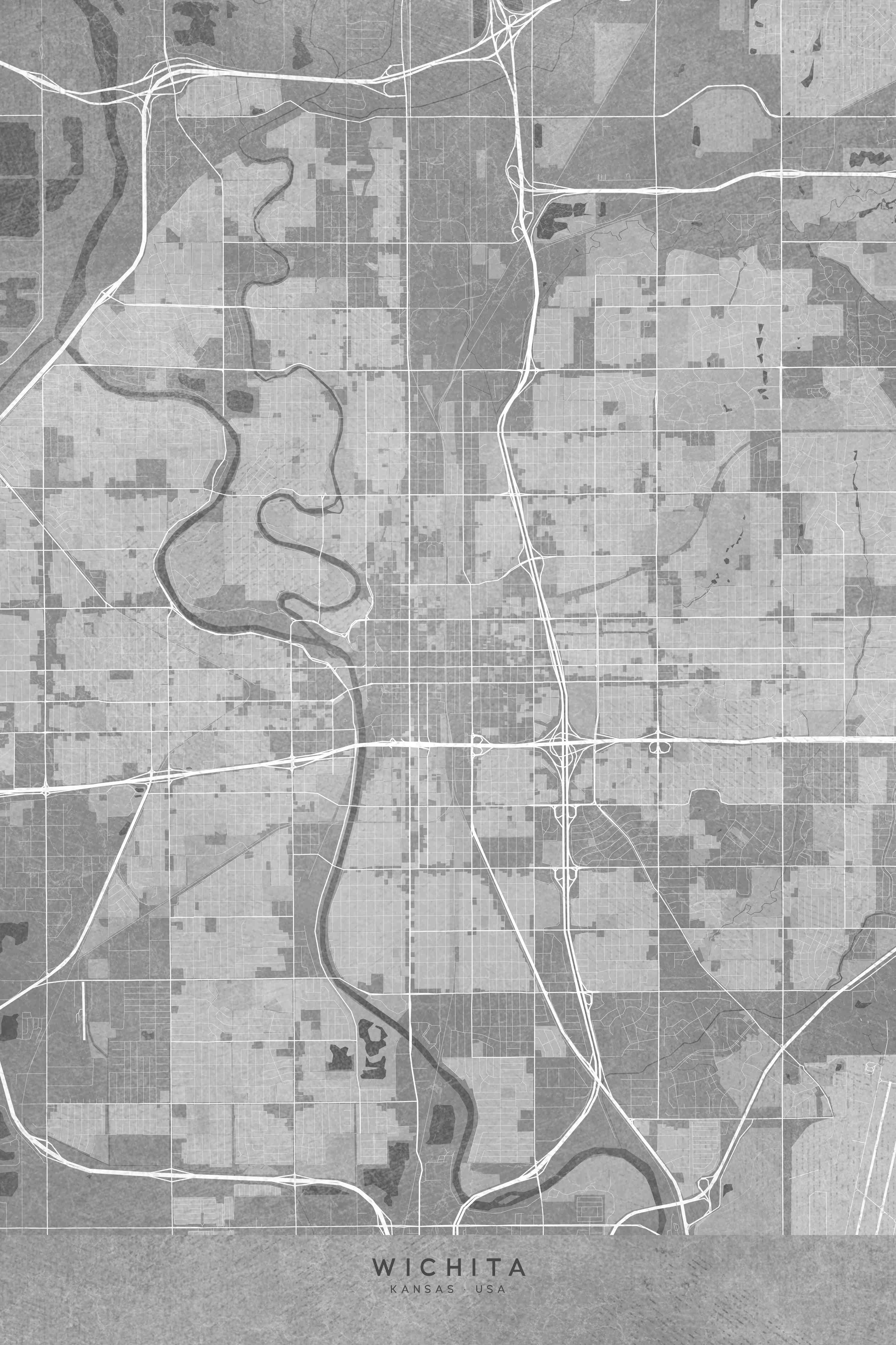 Wandverkleidung Flur-Wichita Graustufen Stadtplan