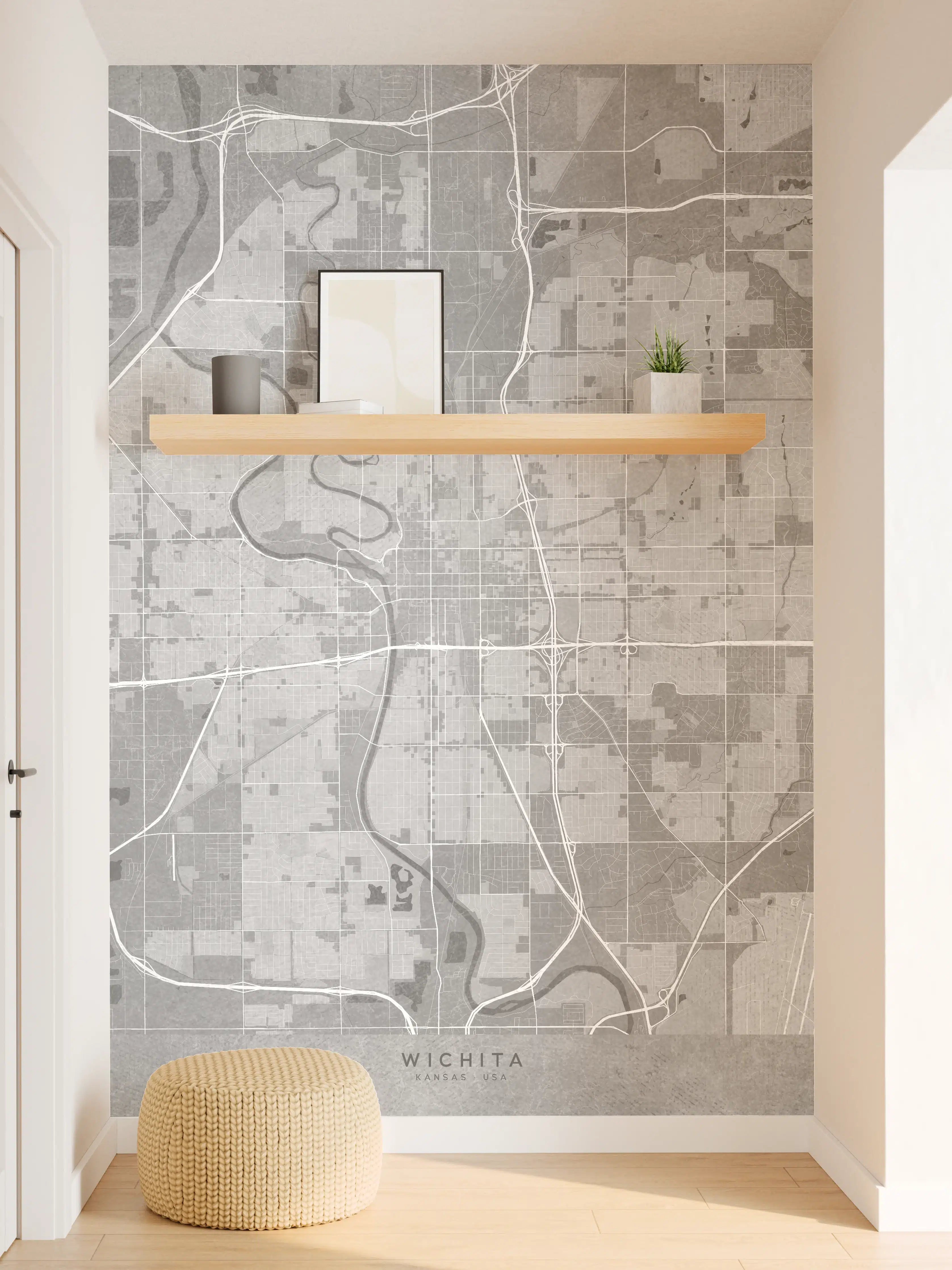Wandverkleidung Flur - Wichita Graustufen Stadtplan