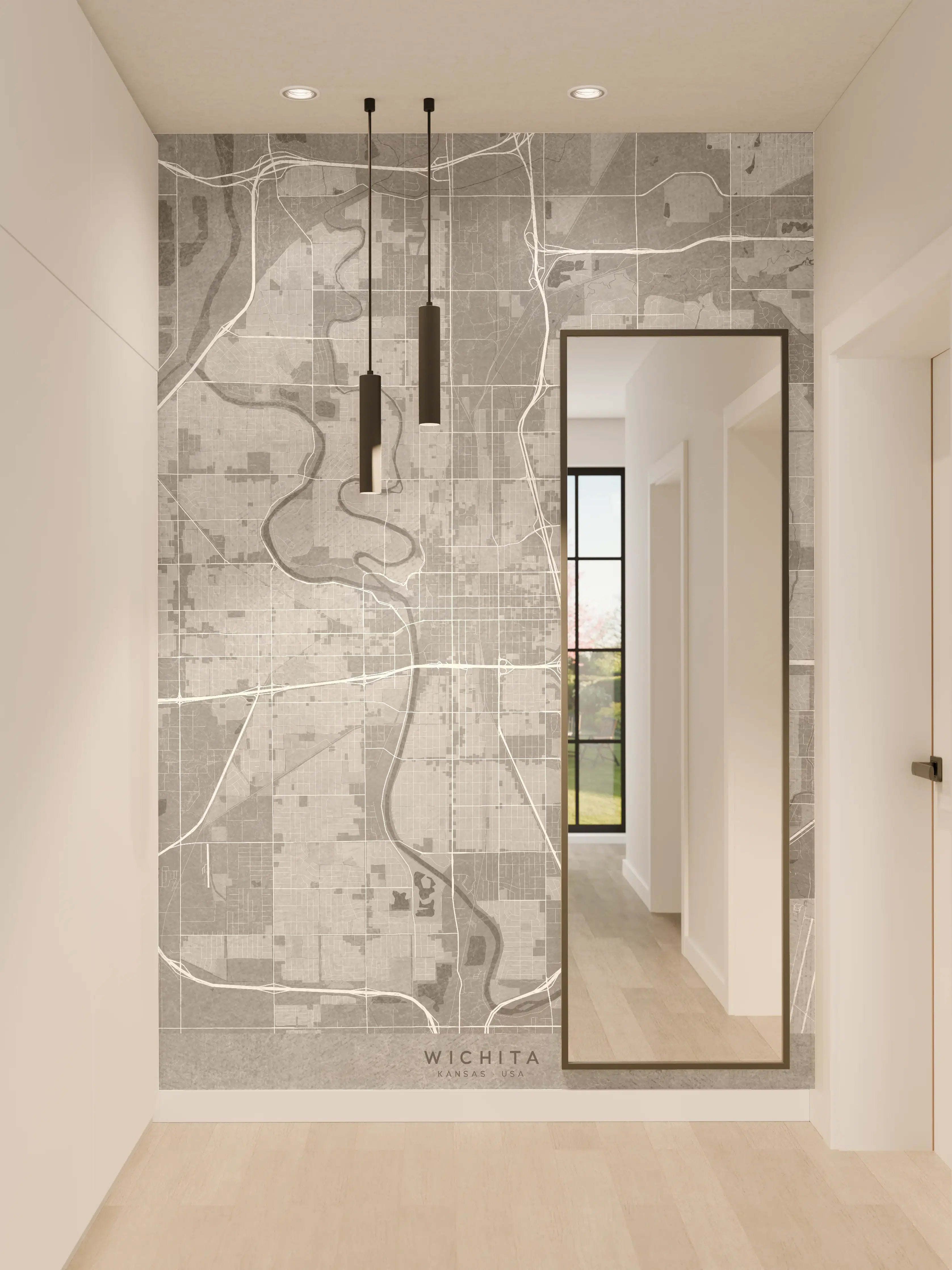 Wandverkleidung Flur - Wichita Graustufen Stadtplan