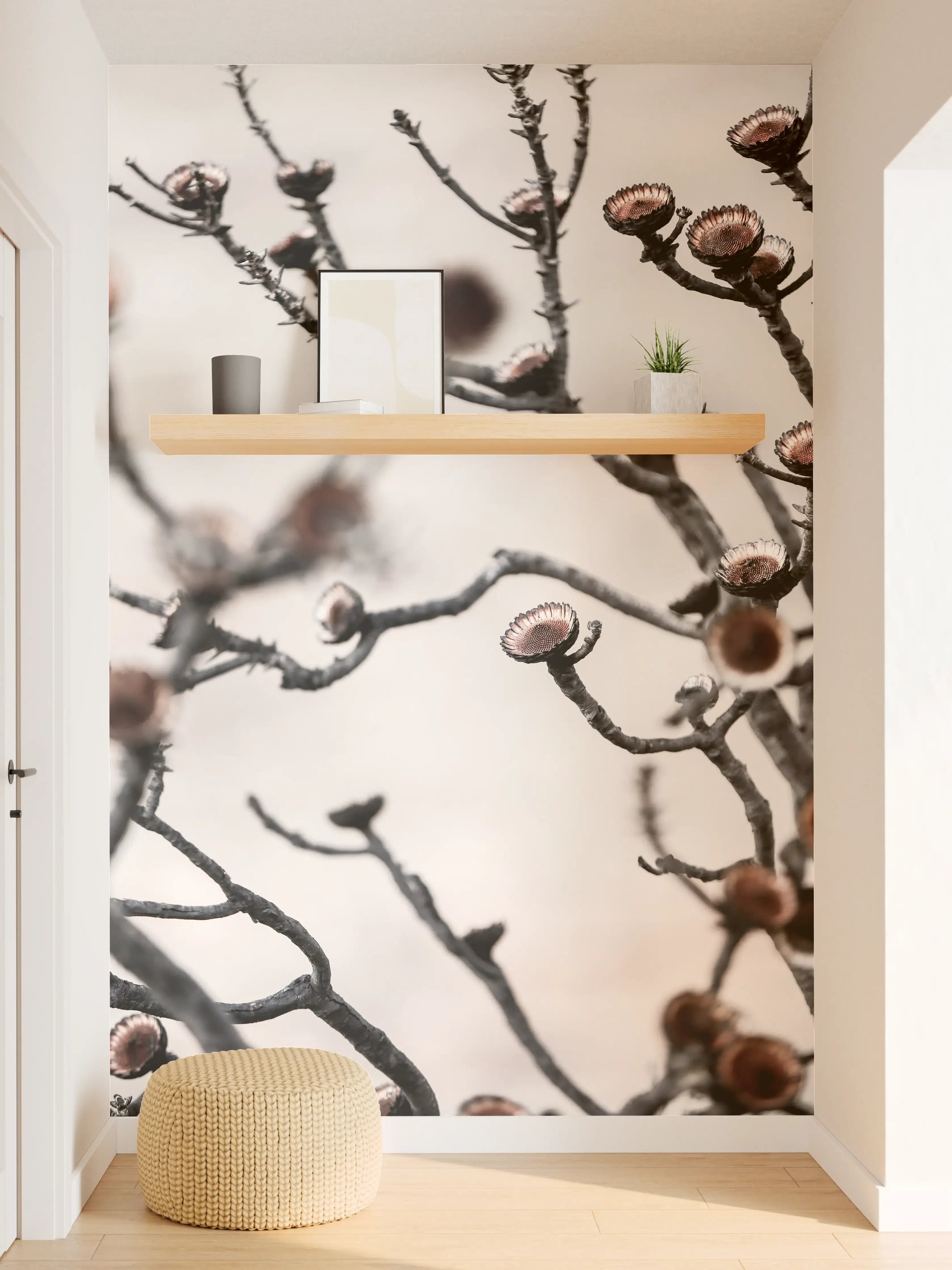 Wandverkleidung Flur - Winterliche Astlandschaft mit Knospen