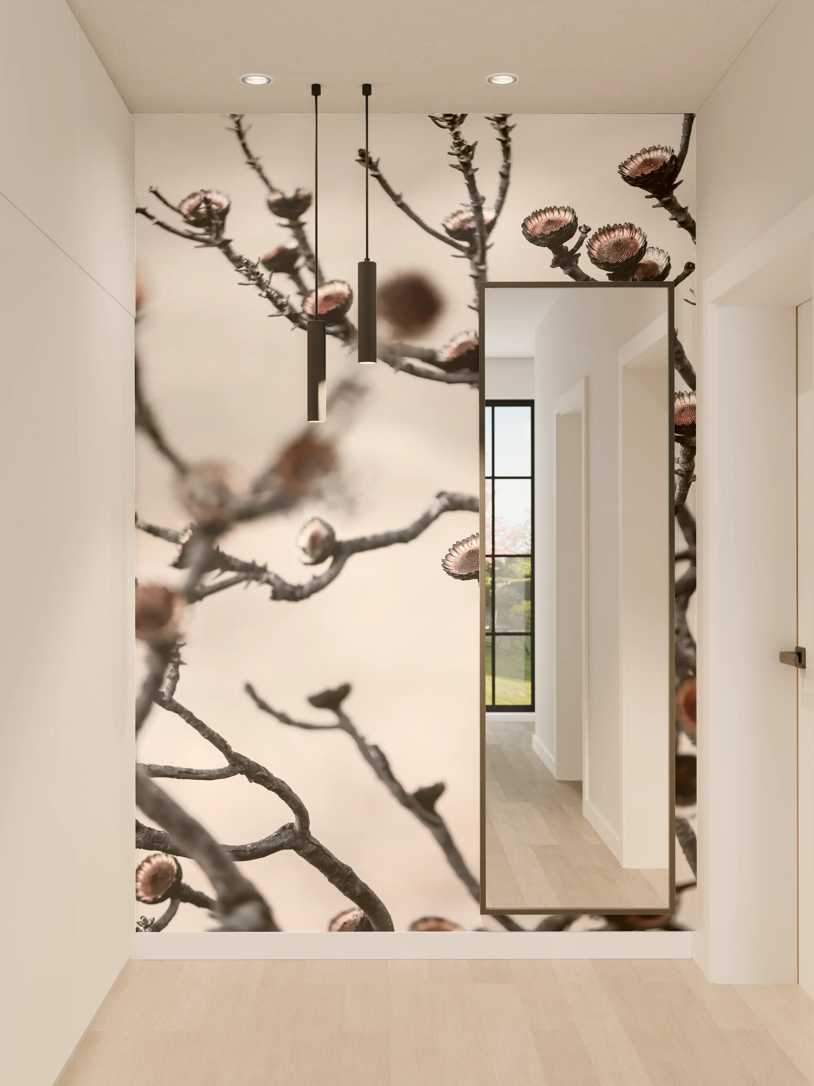 Wandverkleidung Flur - Winterliche Astlandschaft mit Knospen