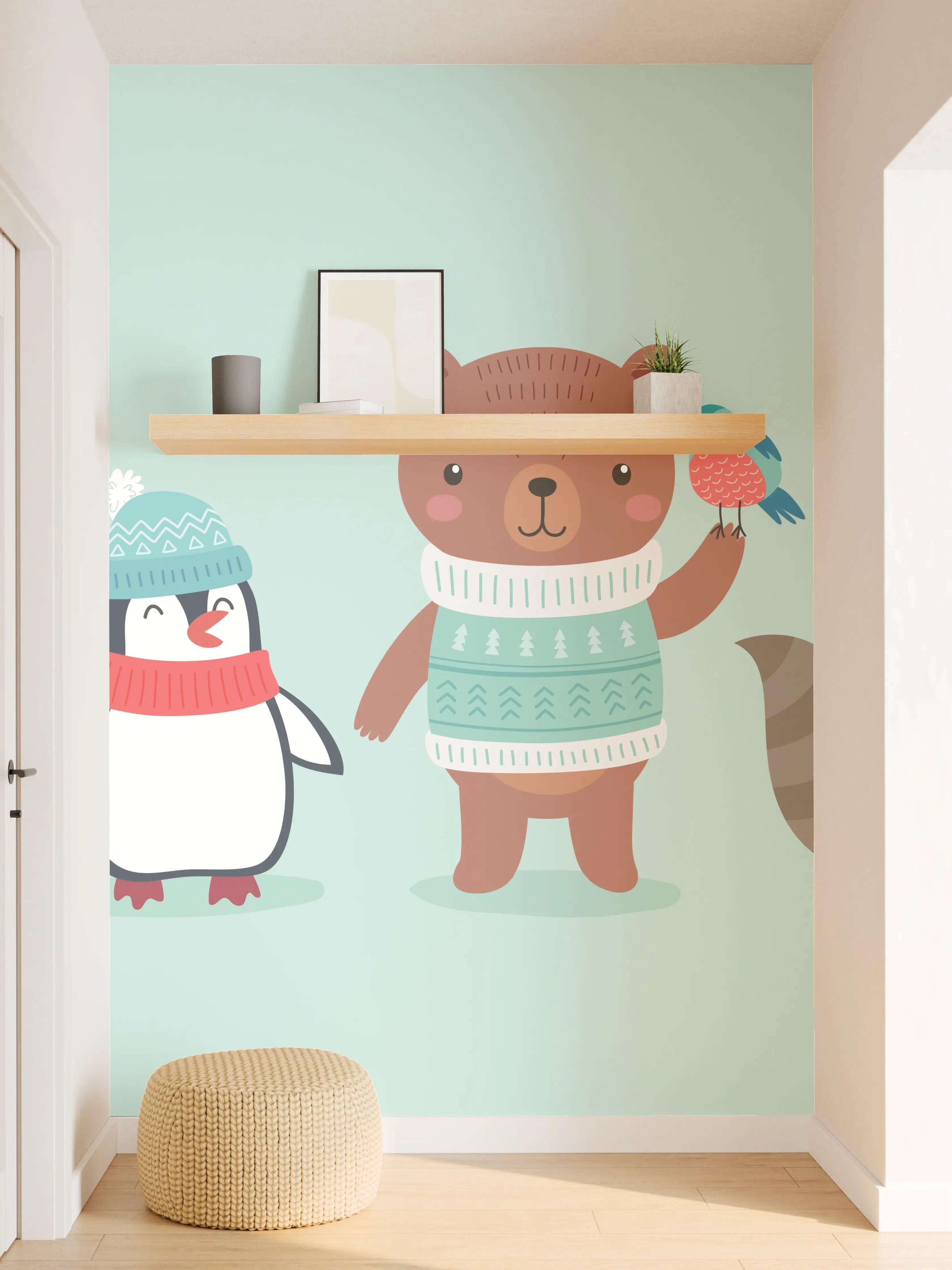 Wandverkleidung Flur - Winterliche Tierfreunde Illustration