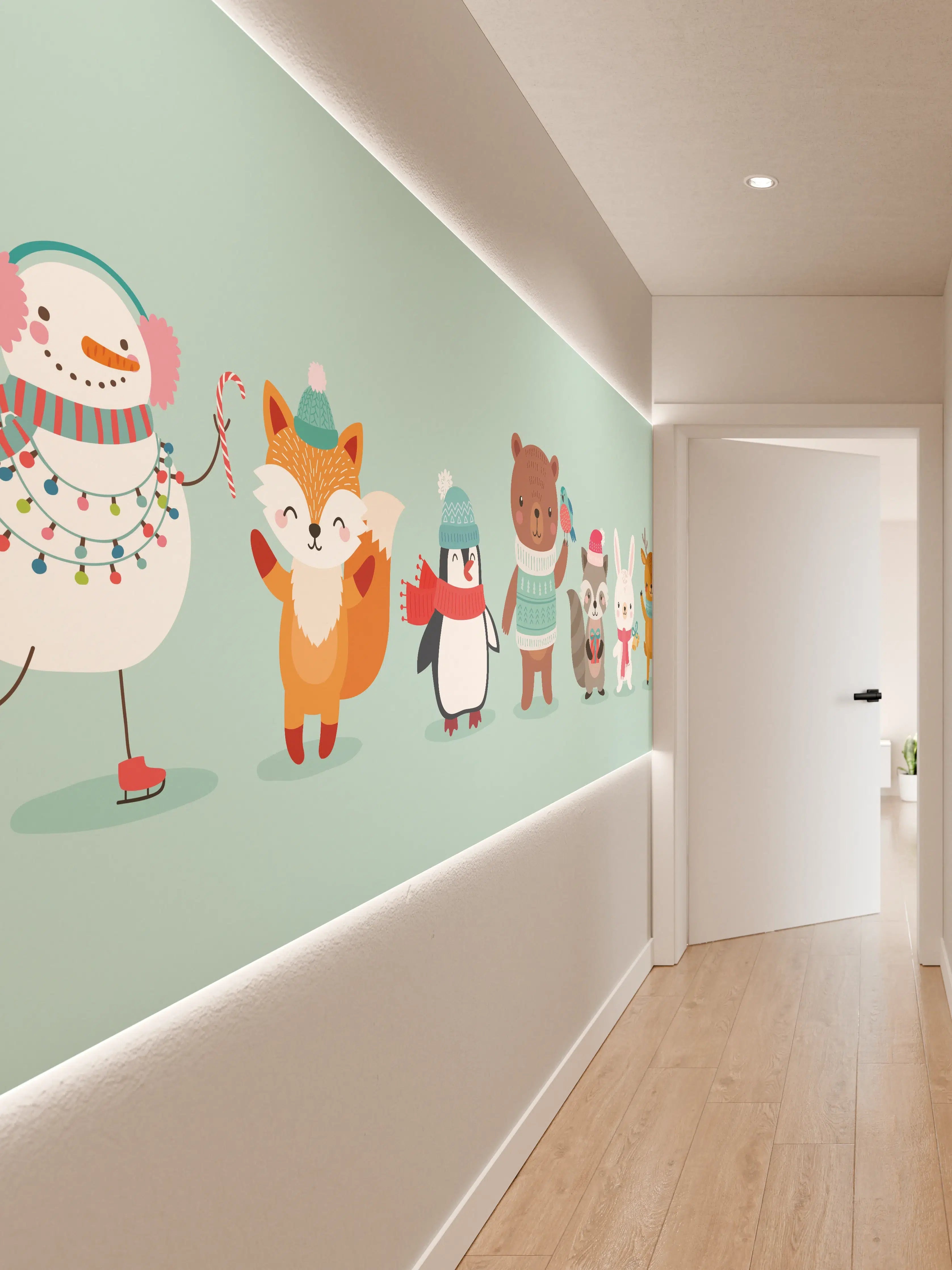 Wandverkleidung Flur - Winterliche Tierfreunde Illustration