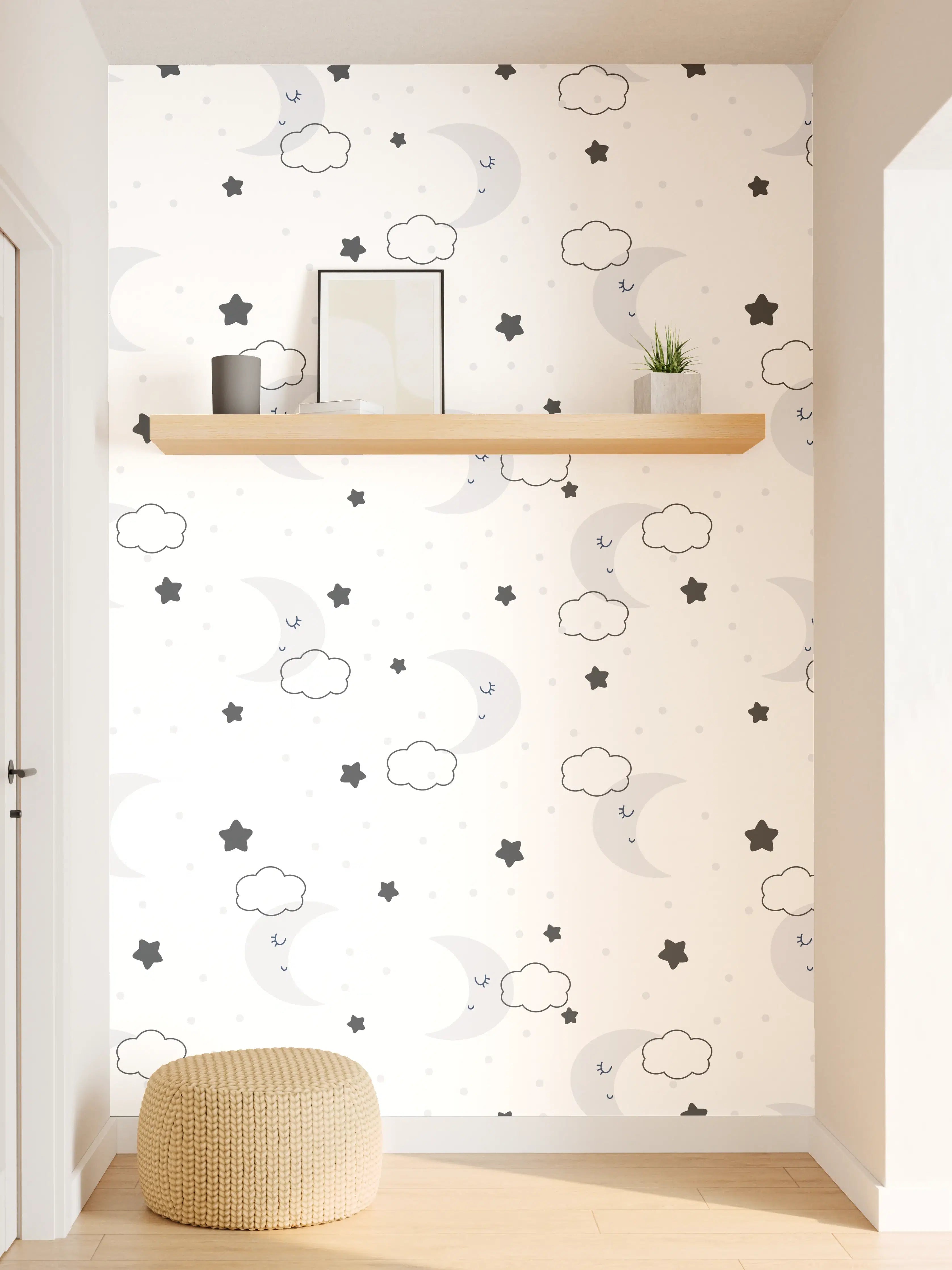 Wandverkleidung Flur - Witziges Wolken-Design mit Sternen und Raketen