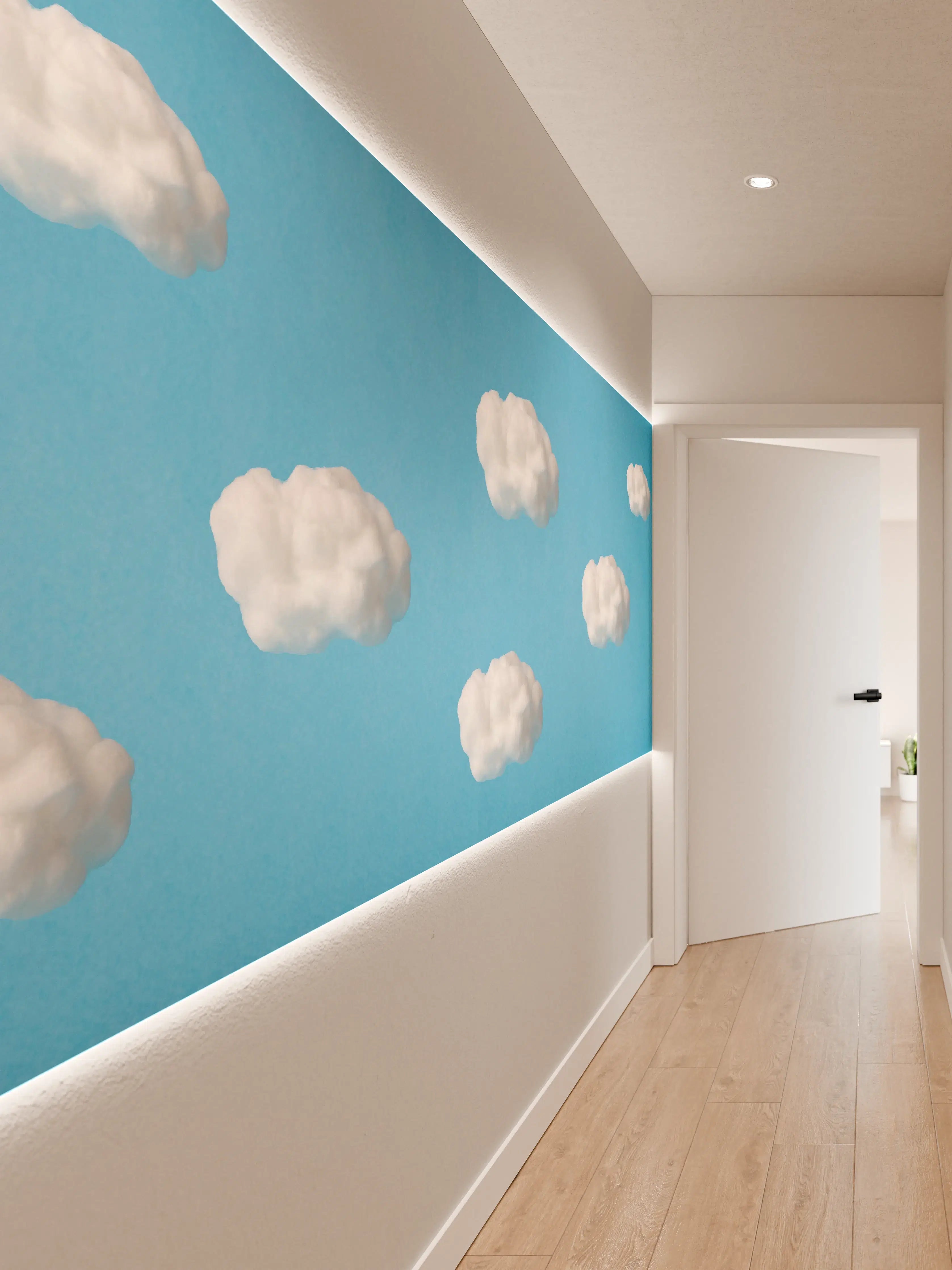 Wandverkleidung Flur - Wolke aus Watte auf himmelblauem Hintergrund