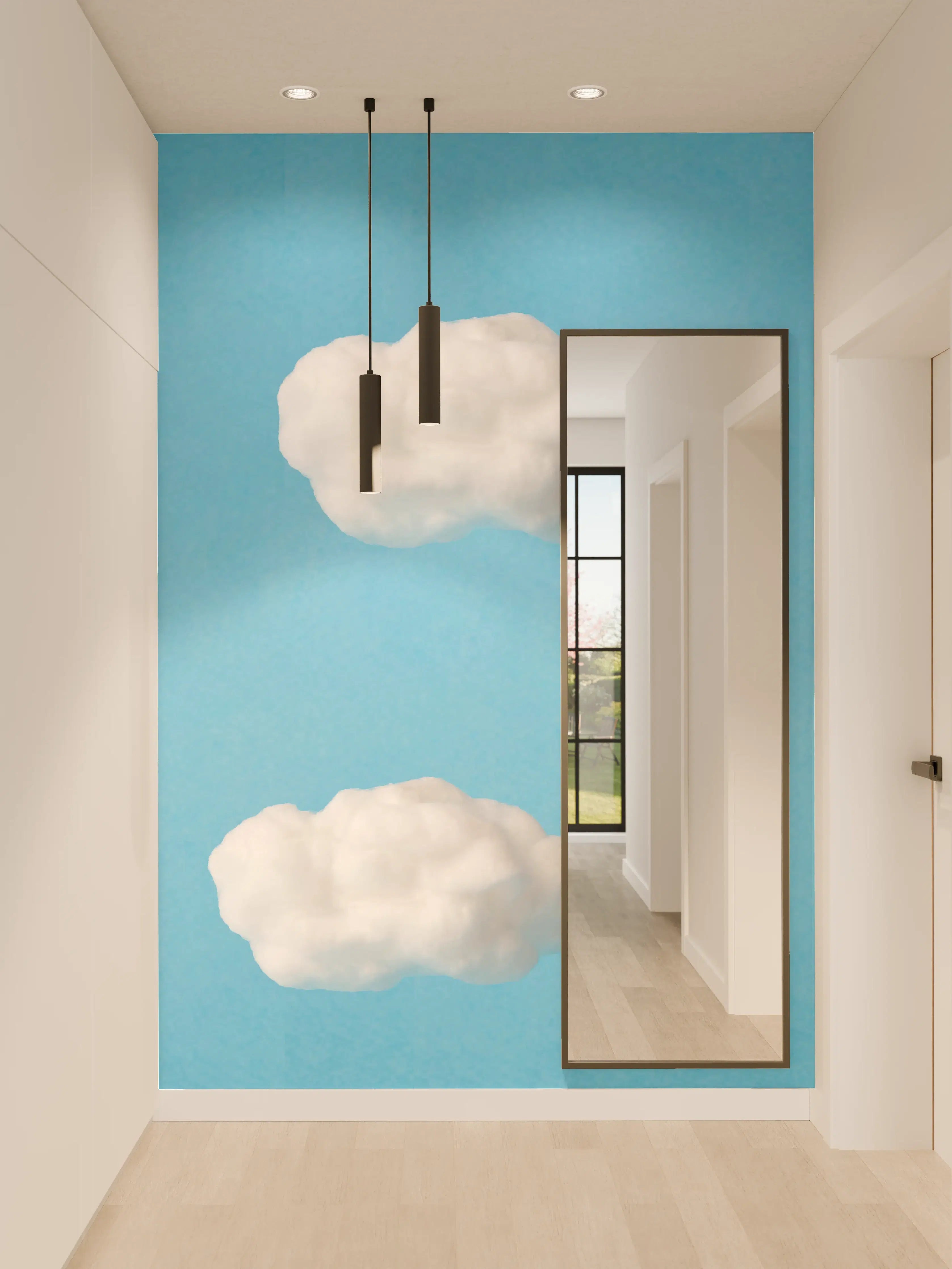 Wandverkleidung Flur - Wolke aus Watte auf himmelblauem Hintergrund