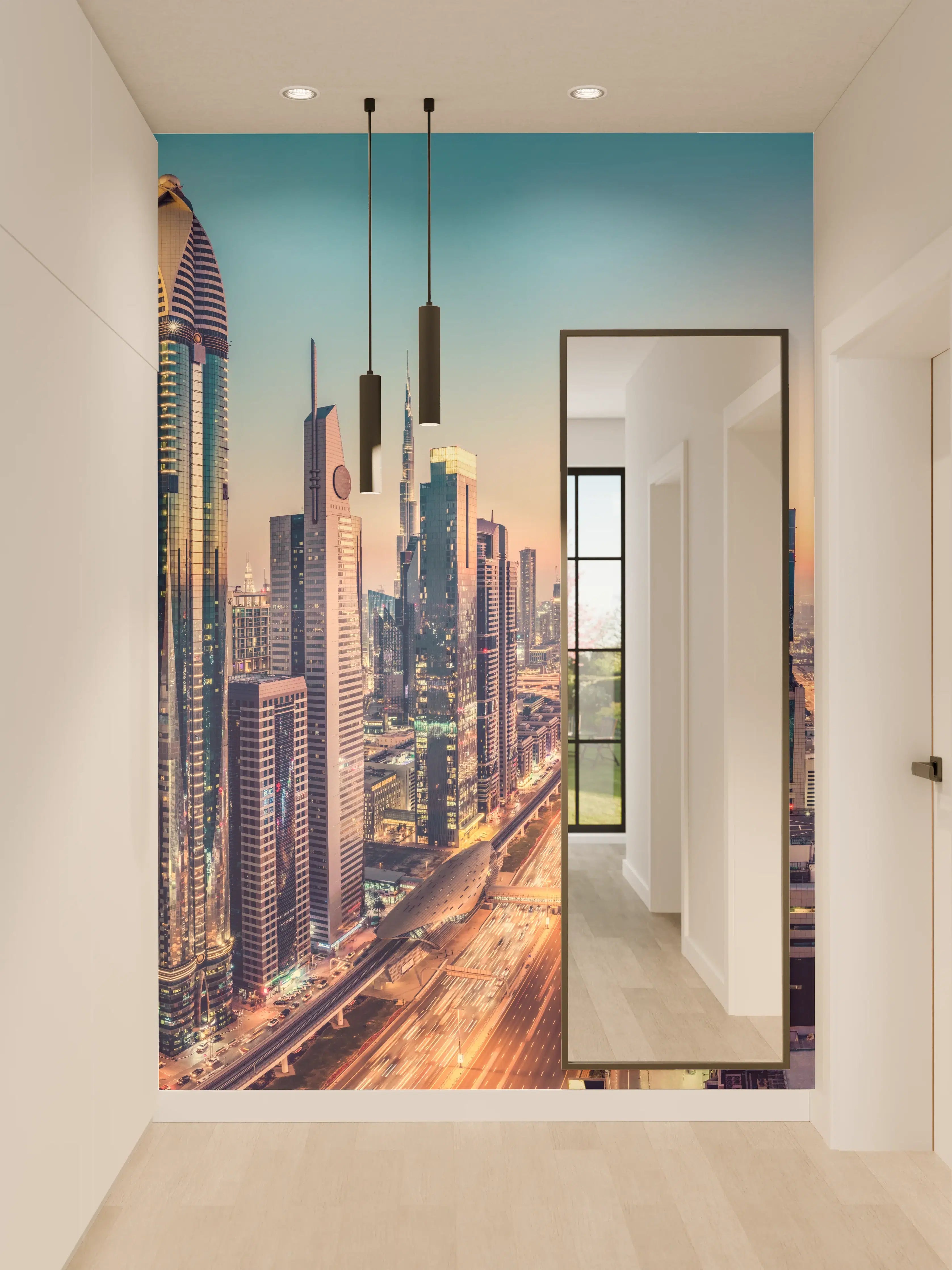 Wandverkleidung Flur - Wolkenkratzer - Hochhäuser in der Innenstadt von Dubai