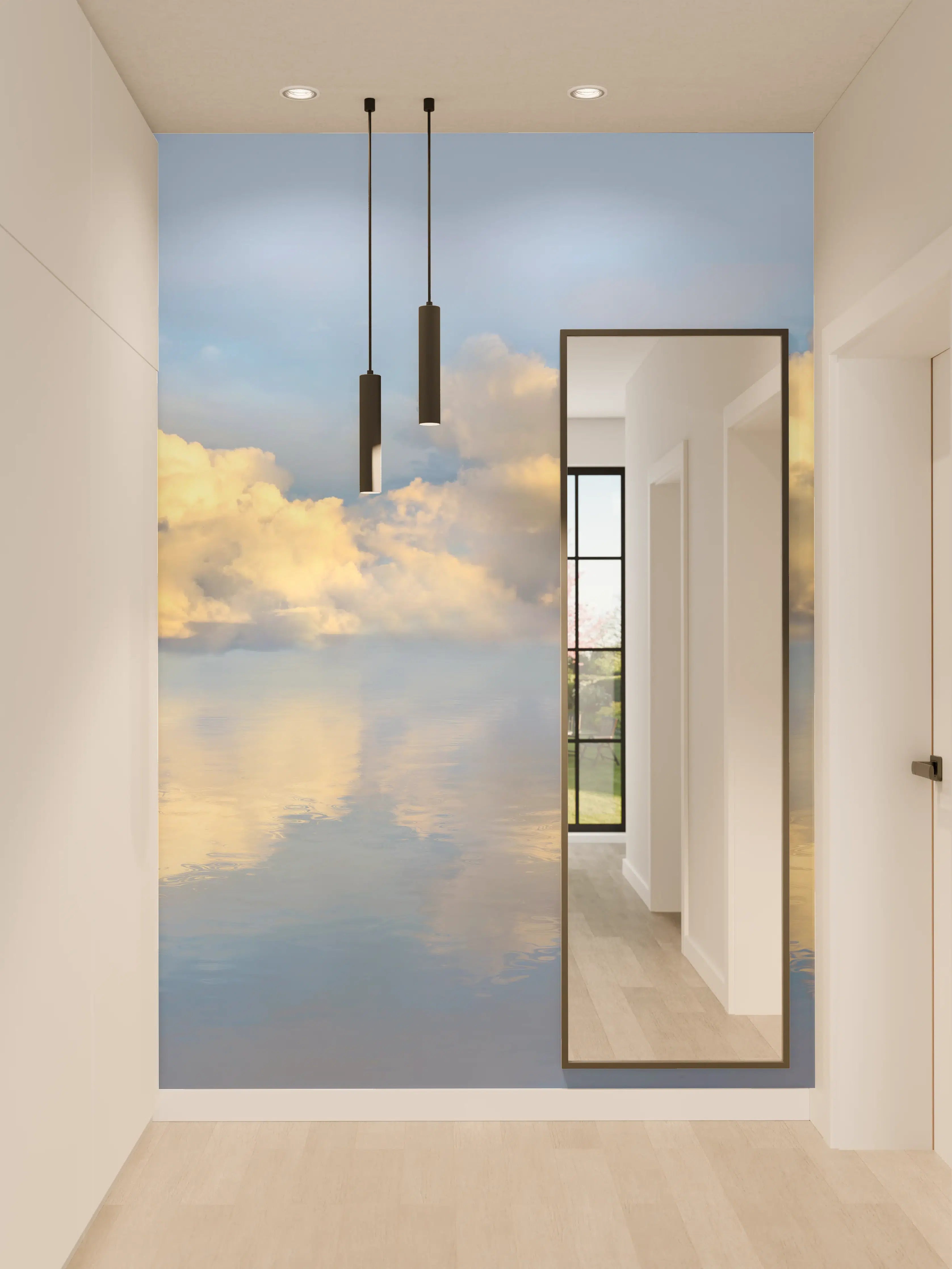 Wandverkleidung Flur - Wolkenmeer mit spiegelnder Wasseroberfläche