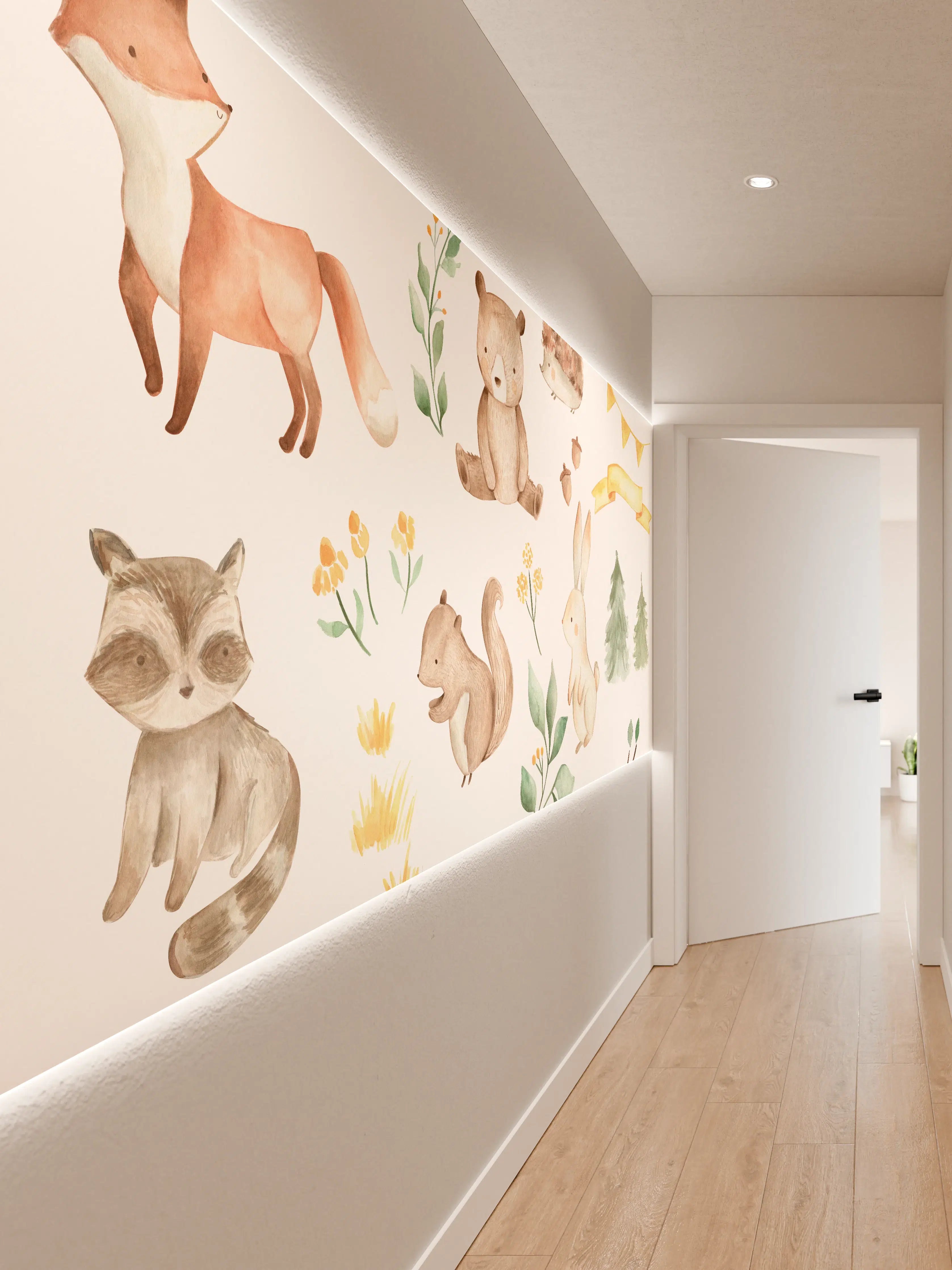 Wandverkleidung Flur - Woodland Tiere - Aquarell