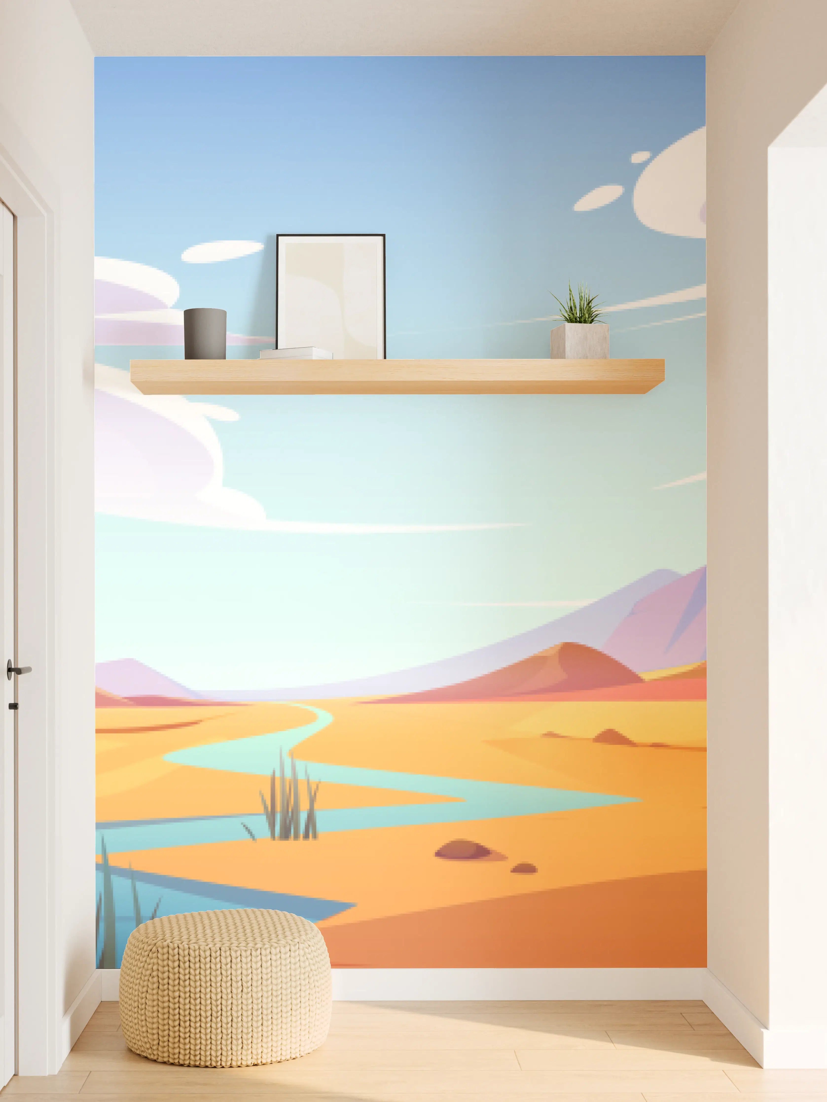 Wandverkleidung Flur - Wüstenlandschaft mit Fluss und Bergen